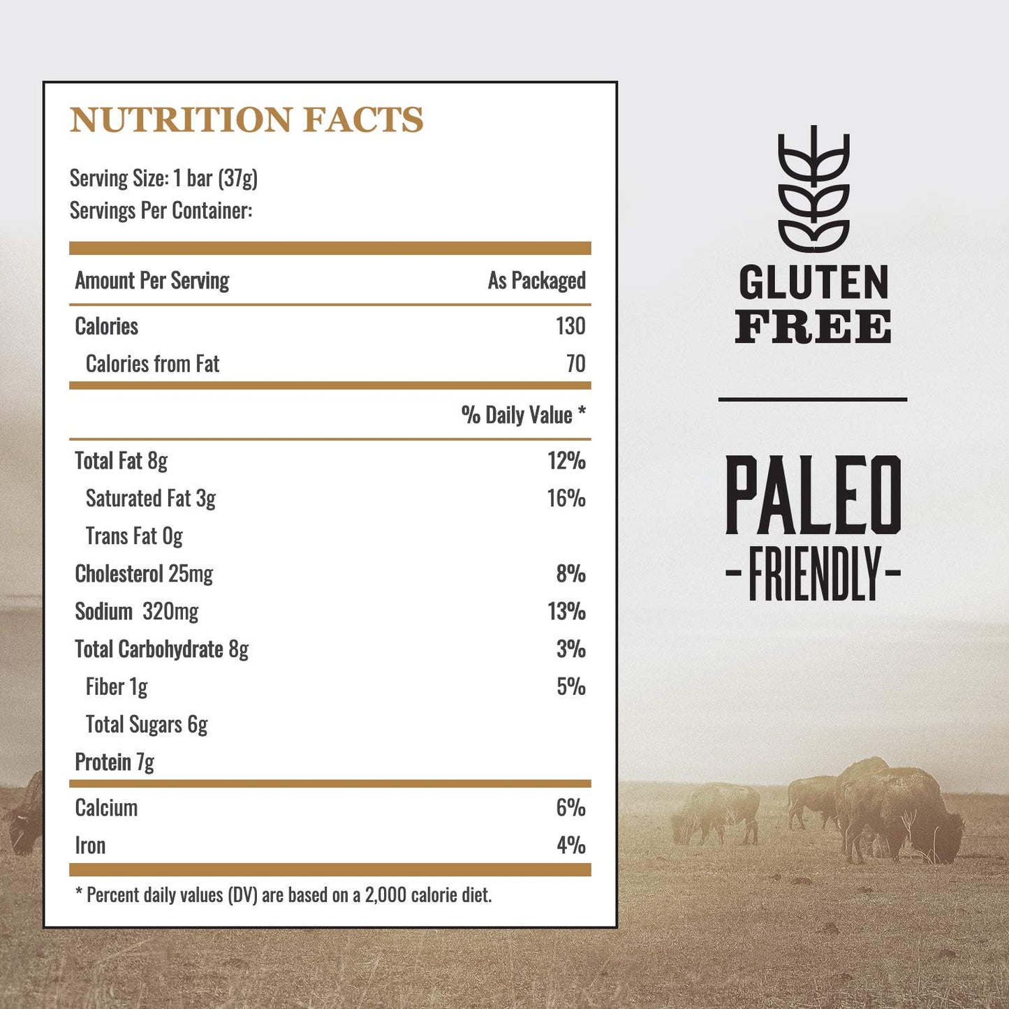 Grass-Fed Bison and Uncured Bacon Protein Bars, 12 Count, 15.6 oz Box