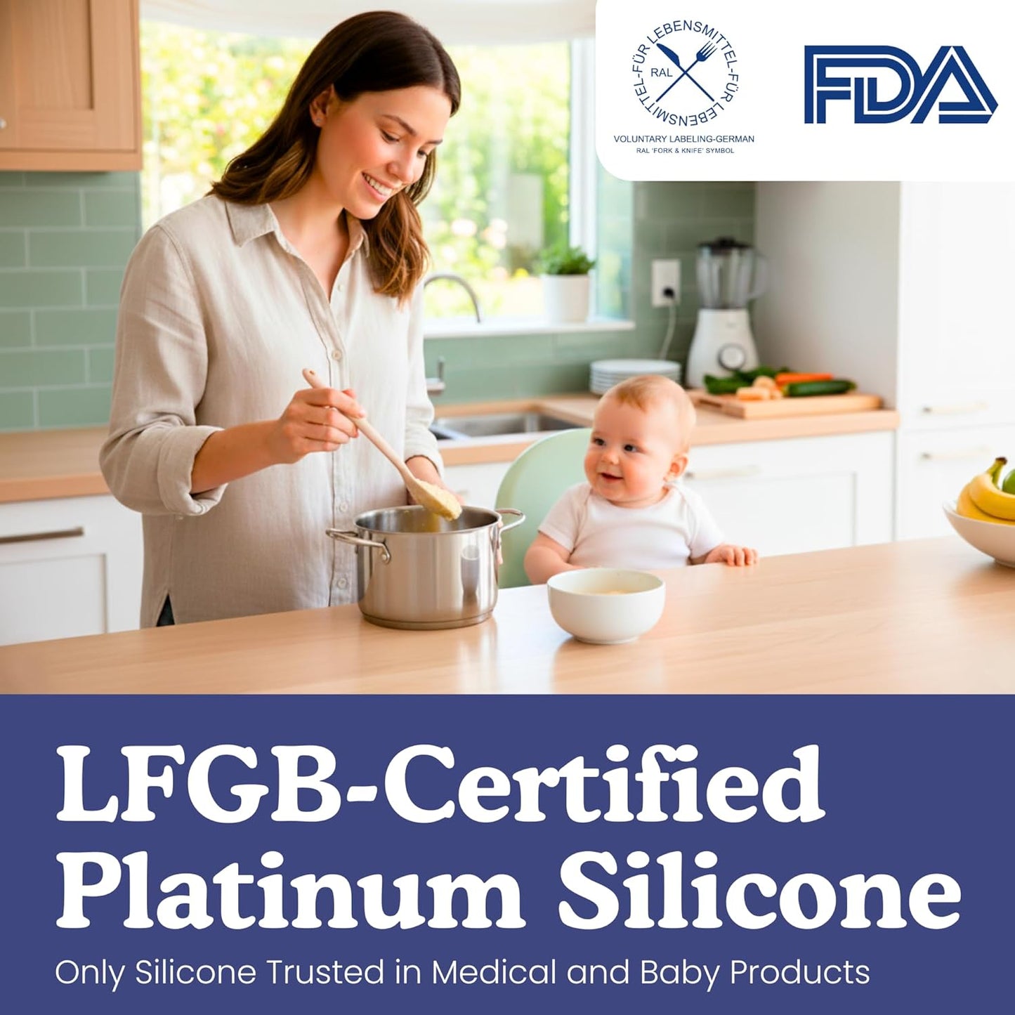 NonToxic Platinum Silicone Utensils, 100% Plastic-Free, 8-Pcs, Beige | LFGB-certified platinum silicone. Solid steel core, no hidden plastics. 500ยฐF heat resistant. Non-scratch. Dishwasher safe