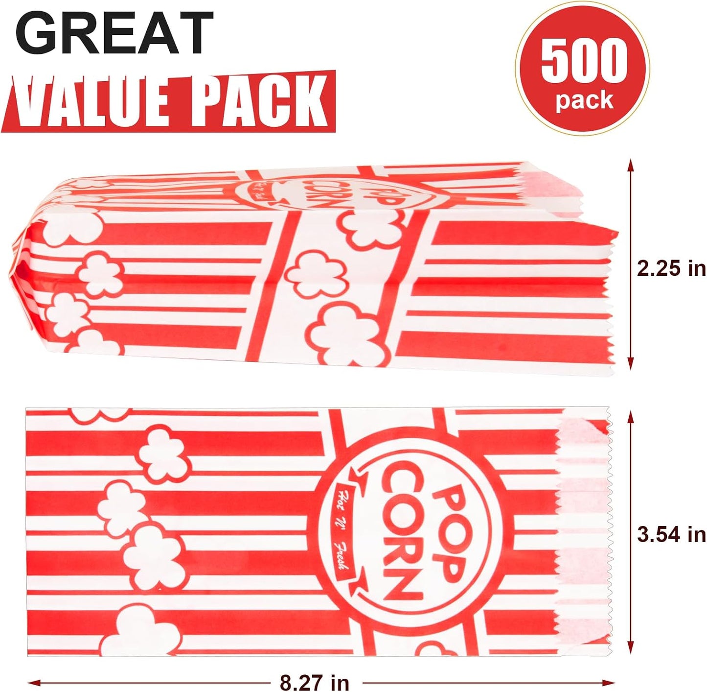 500pcs Paper Popcorn Bags for Party and Movie Nights