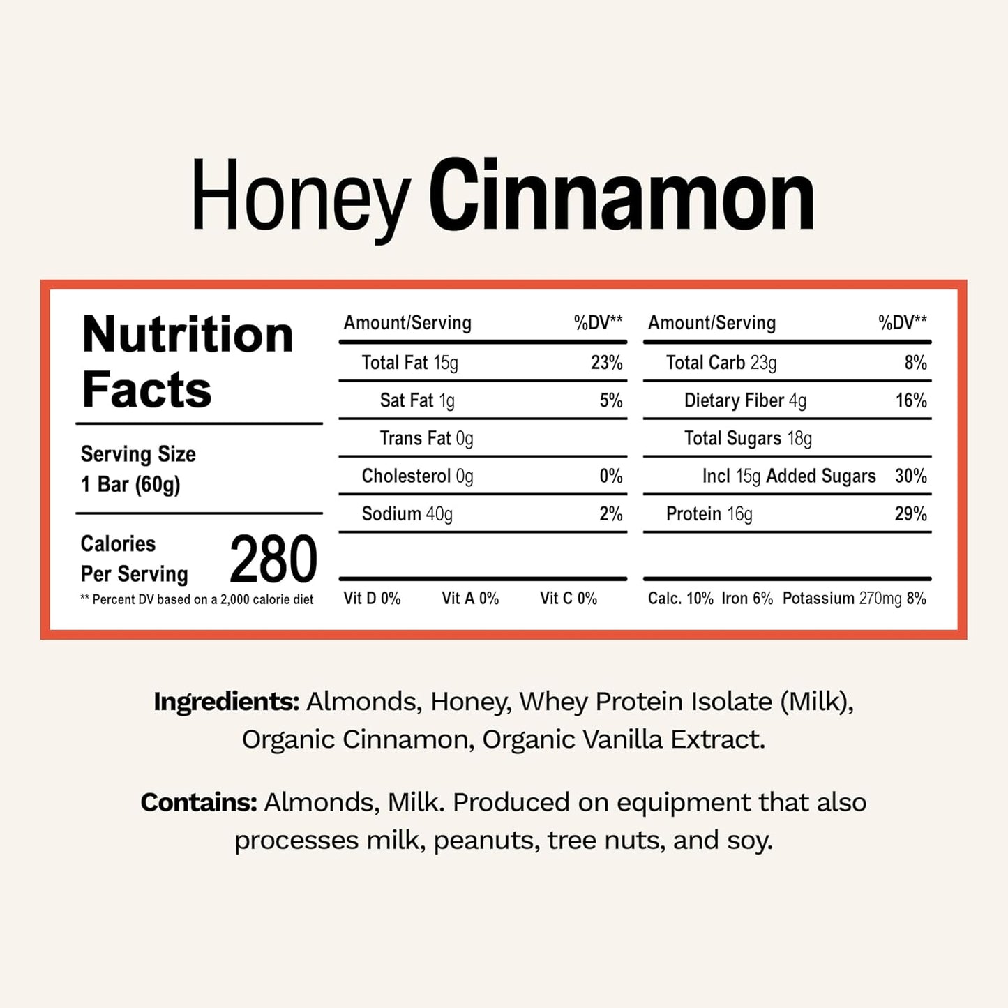 Rise Whey Protein Bars - Honey Cinnamon, 18g Protein, Gluten-Free, Soy-Free