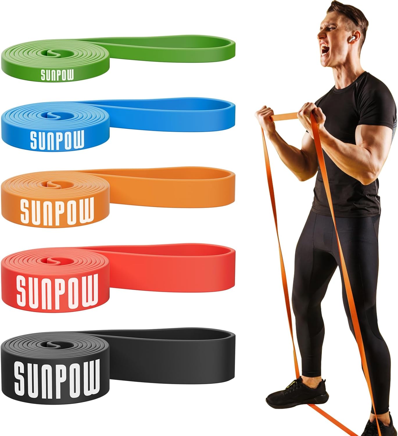 SUNPOW Pull Up Assistance Bands, Set of 5 Heavy Duty Resistance Bands