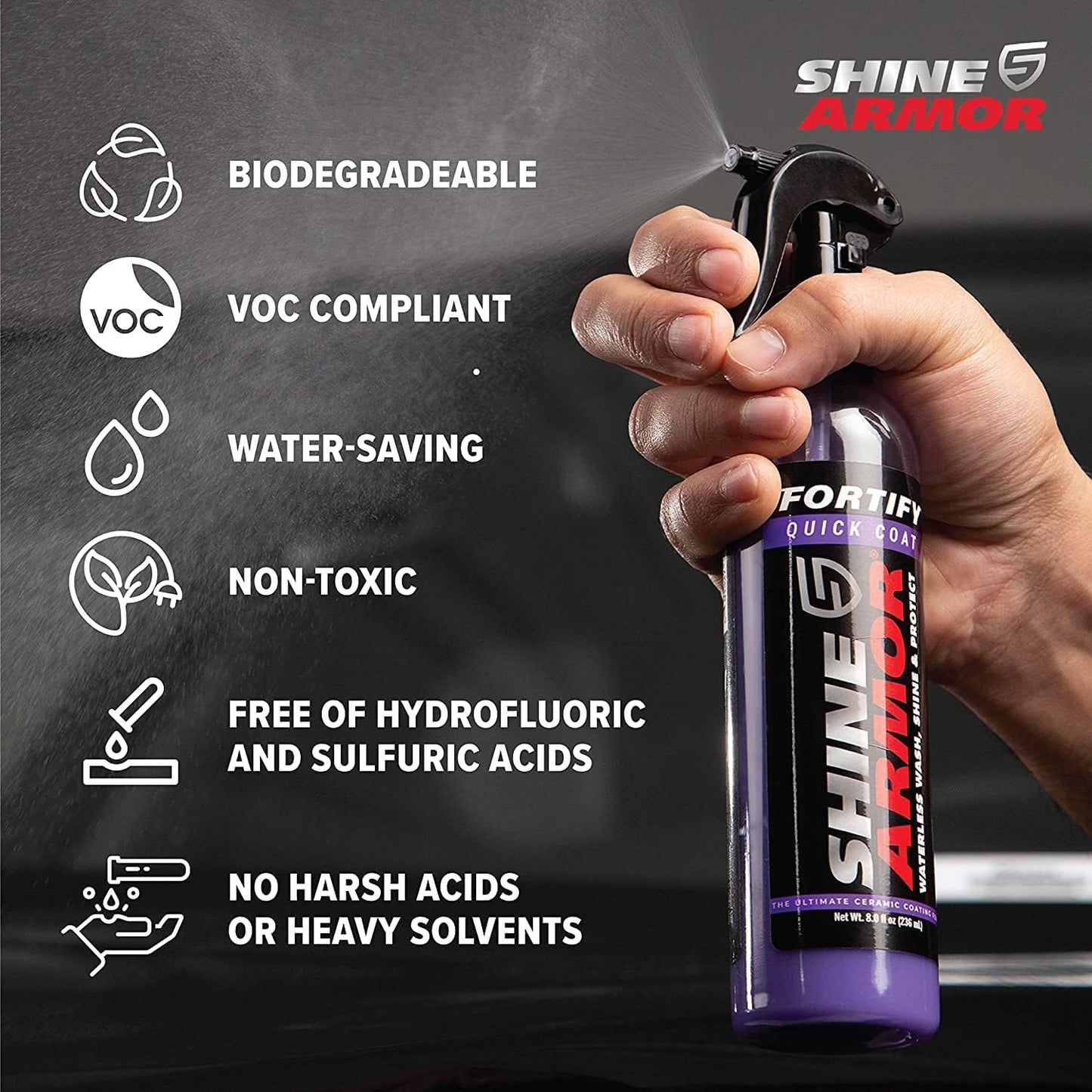 Car Wax Spray and Ceramic Coating for Cars - 3 in One Waterless Car Wash and Detailing for Maximum Shine - High Gloss Top Coat, Protective Auto Wax - 16FlOz by Shine Armor