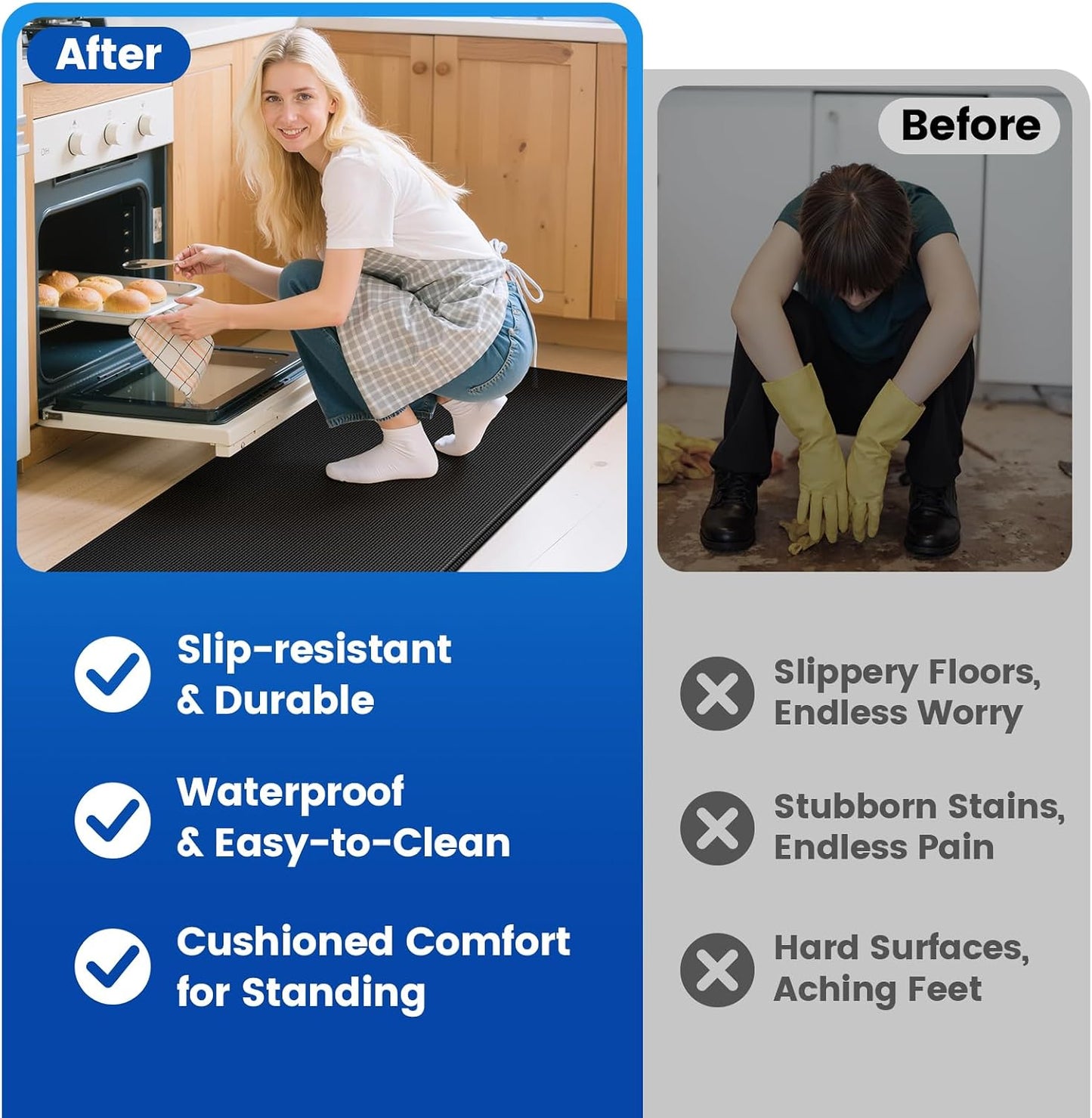 KitchenClouds Kitchen Mats for Floor,3PCS Kitchen Rugs,Non Slip Anti Fatigue Mats for Floor,Waterproof Kitchen Sink Mat,Cushioned Standing and Comfort Mats for Office,Black