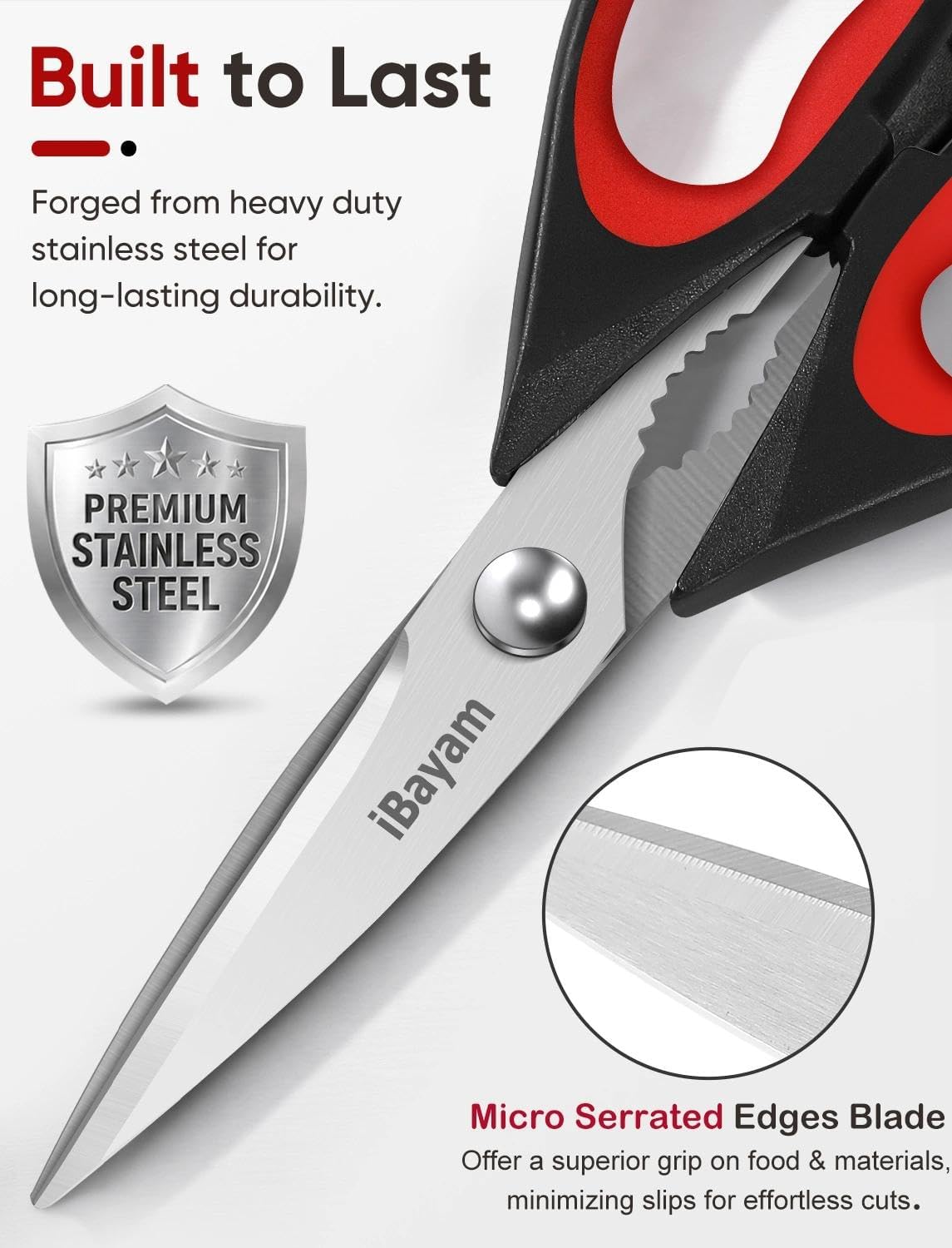 iBayam Kitchen Scissors Shears All Purpose Heavy Duty, Protective Sheath | 2-Pack, Ultra-Sharp Stainless Blades, Soft Comfort-Grip, Dishwasher Safe, Cutting Food Cooking Meat Poultry Kitchen Utensils