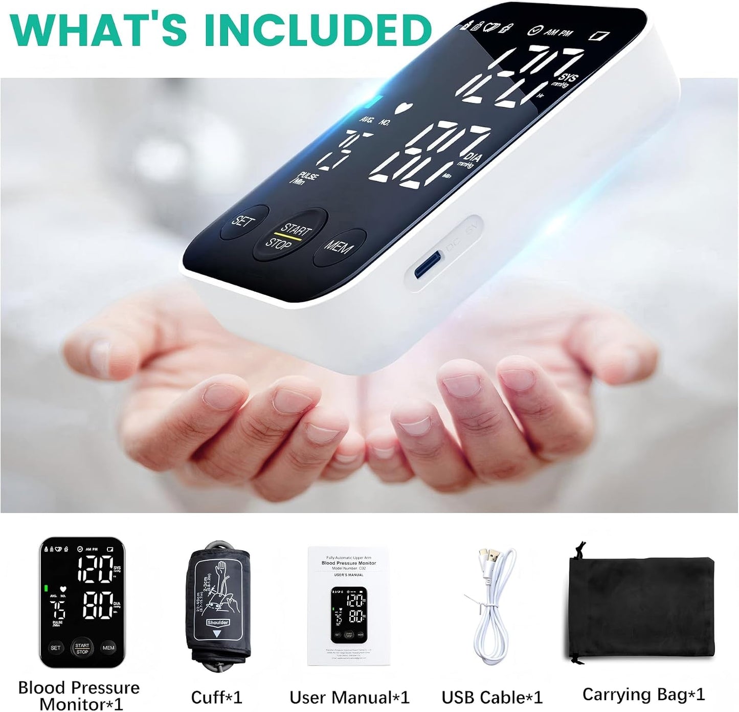 Oklar Upper Arm Blood Pressure Monitor with Large Display and Adjustable Cuff