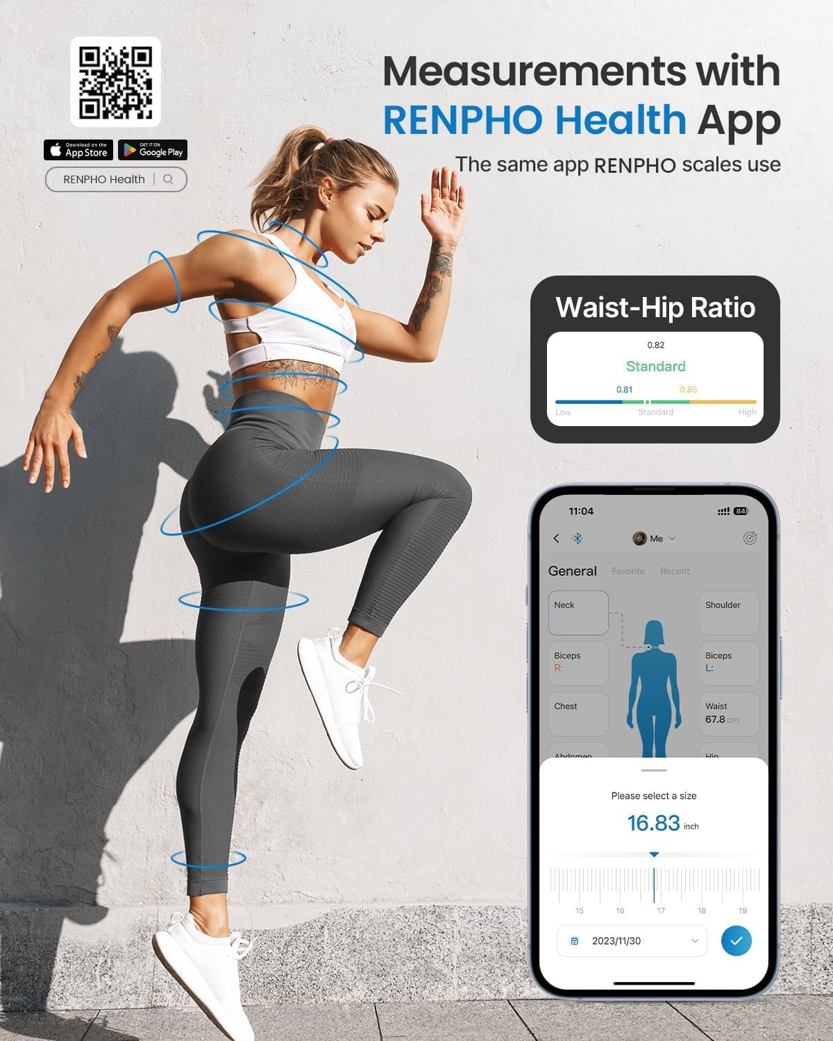 RENPHO Bluetooth Body Measuring Tape, 60in/150cm, White