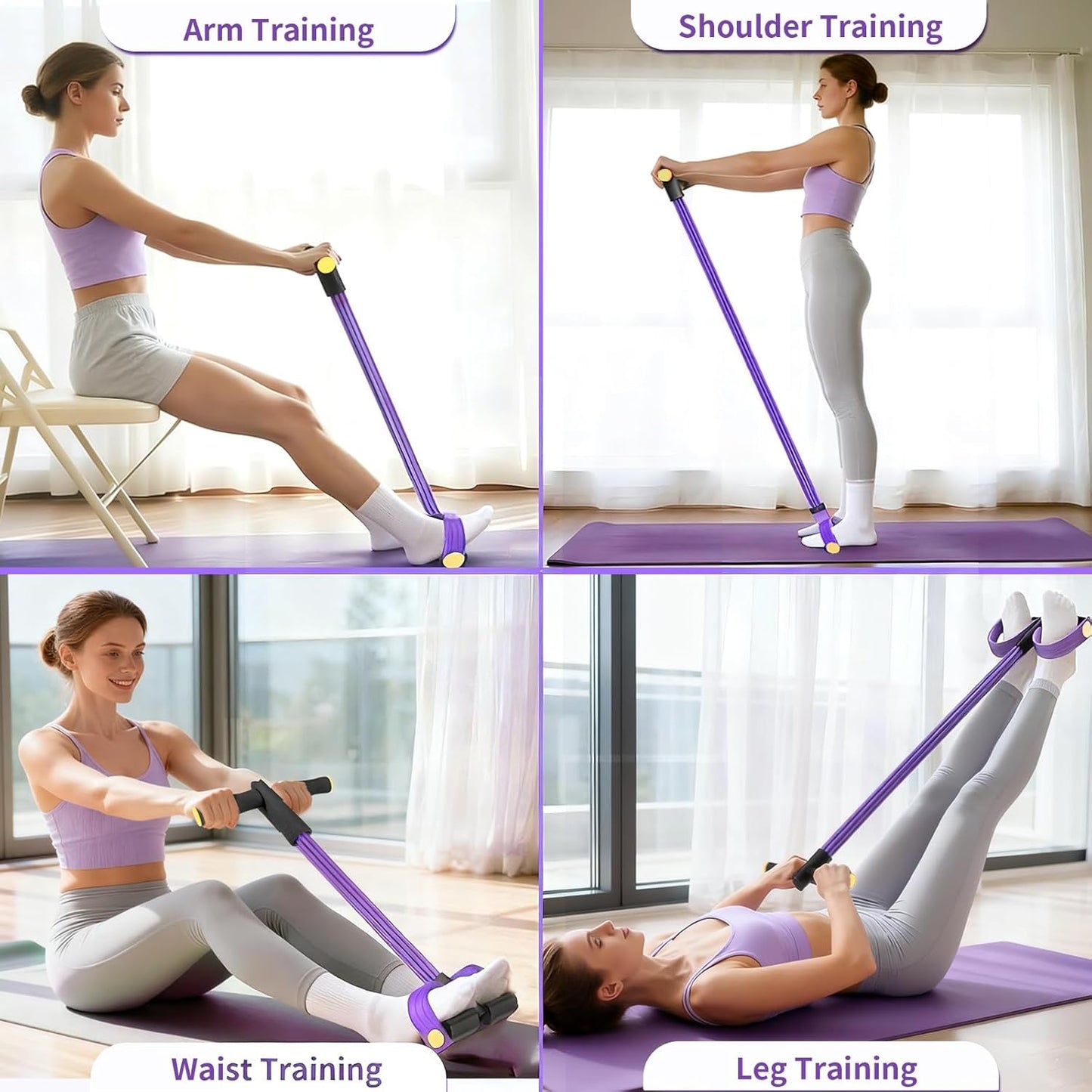 Pedal Resistance Bands with Handles, 6-Tube Tension Training for Full-Body Workout