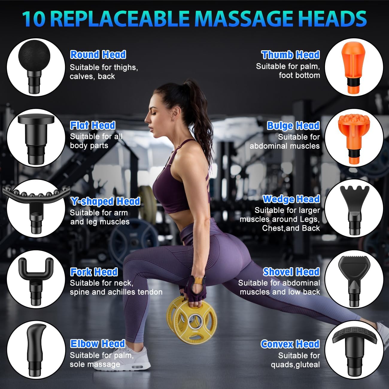 TOLOCO Massage Gun, Deep Tissue Back Massage, 10 Heads, Quiet Motor