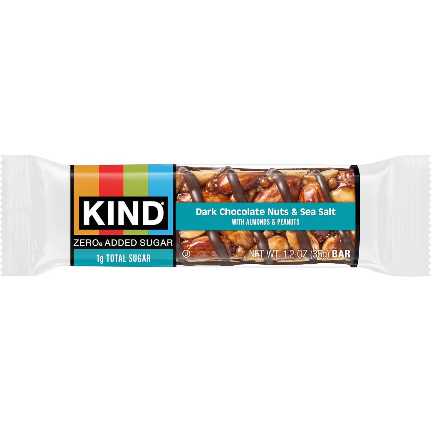 Kind Zero Added Sugar Bars, Dark Chocolate Nuts & Sea Salt, Gluten Free, High Fiber, 10 Count
