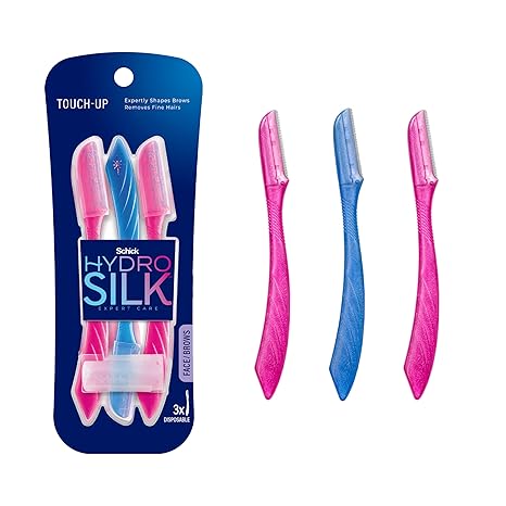 Schick Hydro Silk Touch-Up Dermaplaning Tool with Precision Cover, 3ct | Dermaplane Razor, Face Razors for Women, Peach Fuzz Remover