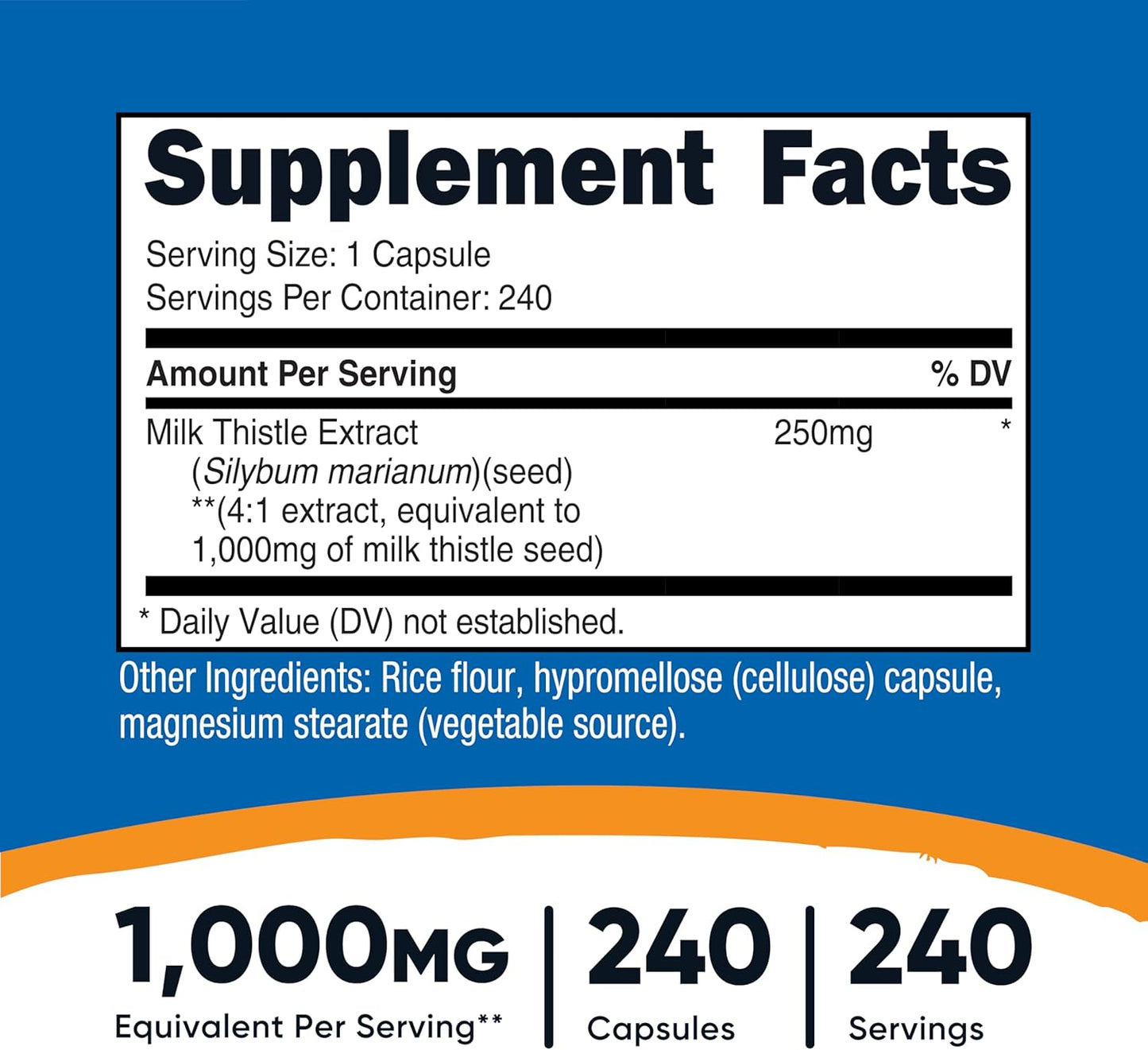 Nutricost Milk Thistle Extract 240 Capsules for 240 Servings Per Bottle - Vegan, GMO Free and Gluten Free