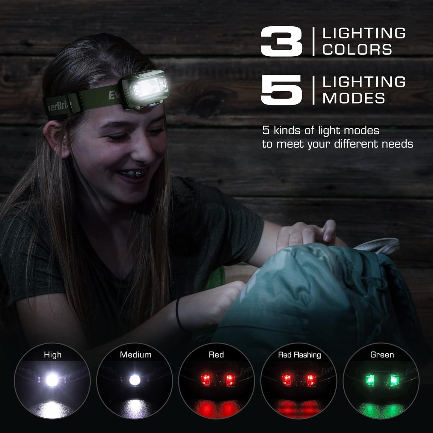 EverBrite Headlamp, 5 Pack Kids Headlamp with Red Light and Memory Function, Head Lamp for Adults and Kids with 5 Modes, Bright Headlamps for Camping, Running, Christmas Gifts, Batteries Included