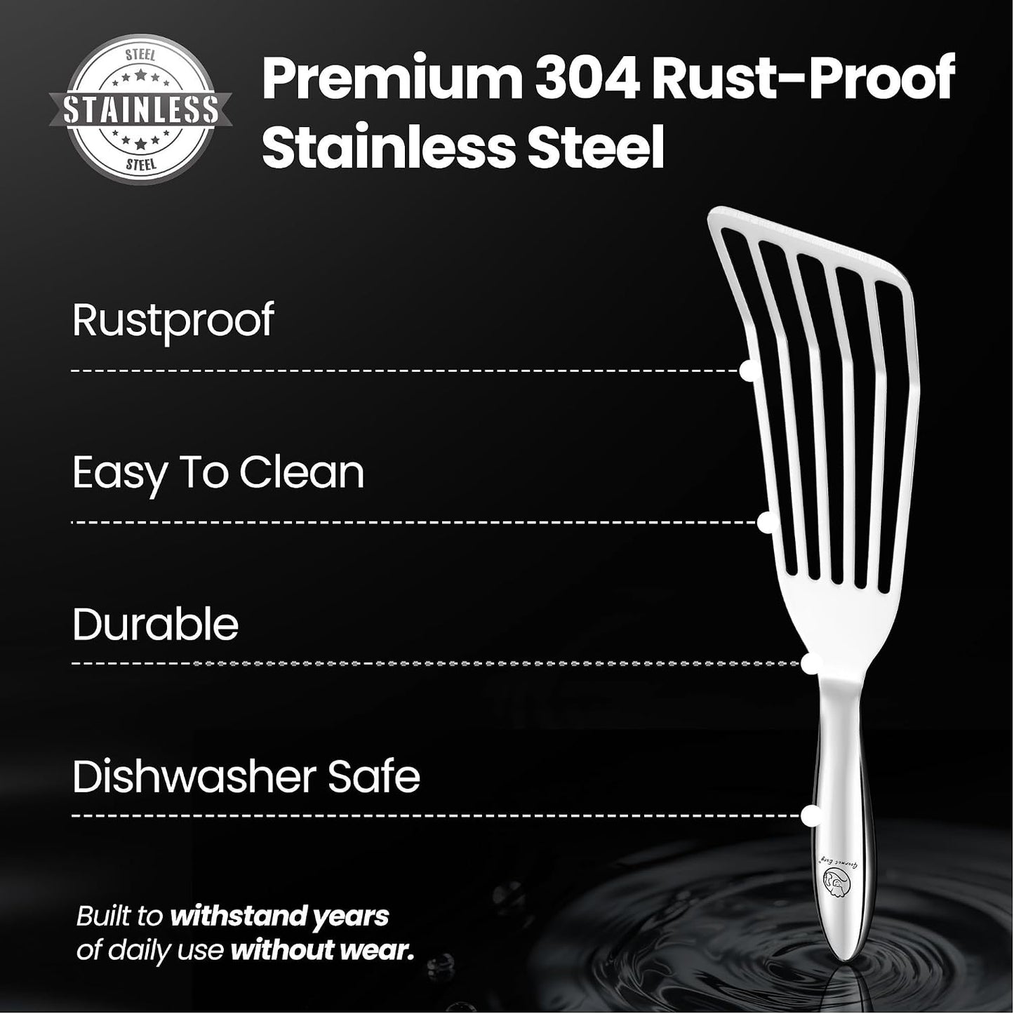 Gourmet Easy Fish Spatula Set, Ultra-Thin Edge for Easy Turning & Flipping | Stainless Steel, Kids Friendly, Ergonomic Non-Slip Grip for Secure Control, Versatile Use, Dishwasher Safe, 5-Year Warranty