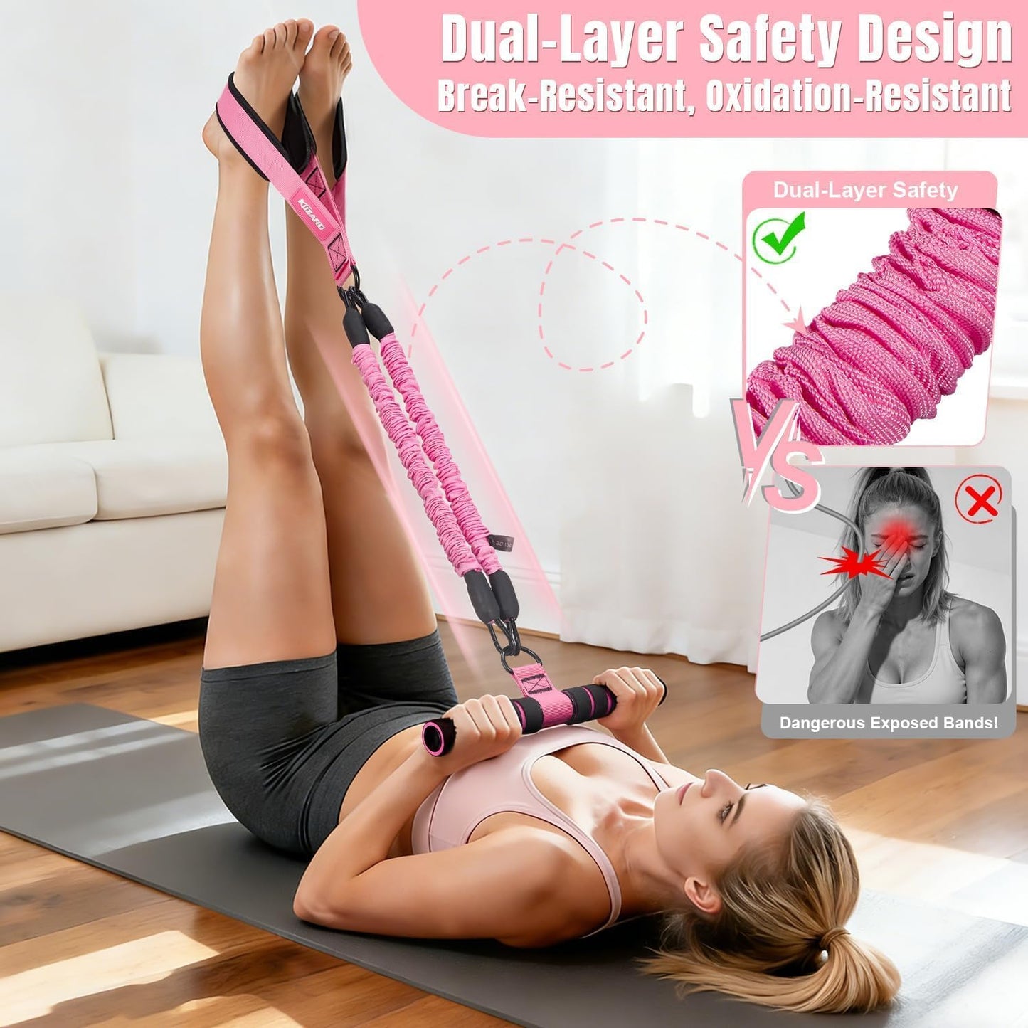 KUZARO Multifunction Pedal Resistance Bands for Full-Body Workout - Adjustable 30-90 lbs