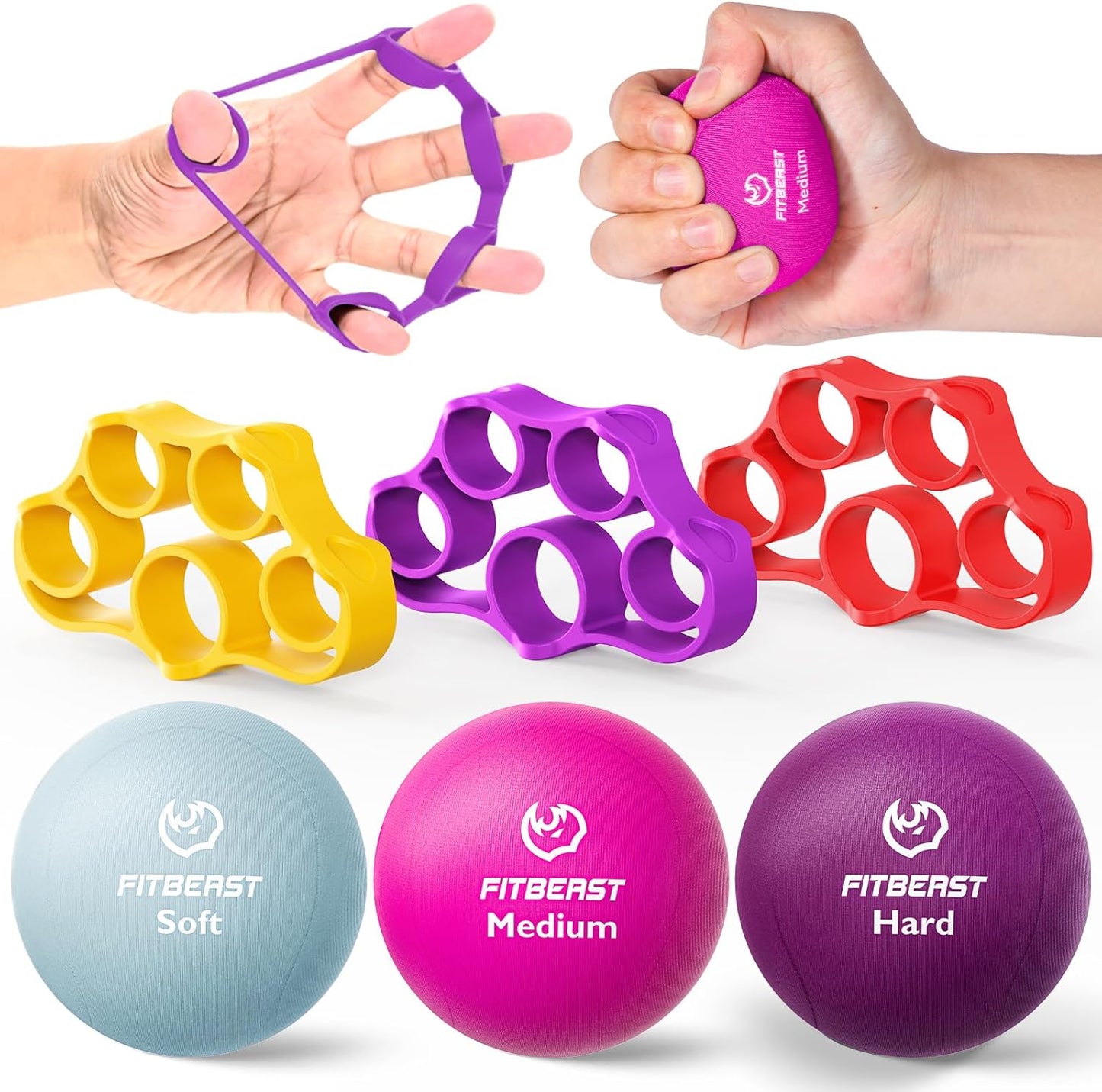 FitBeast 6-Piece Grip Strength Trainer Kit for Hand Therapy & Rehab
