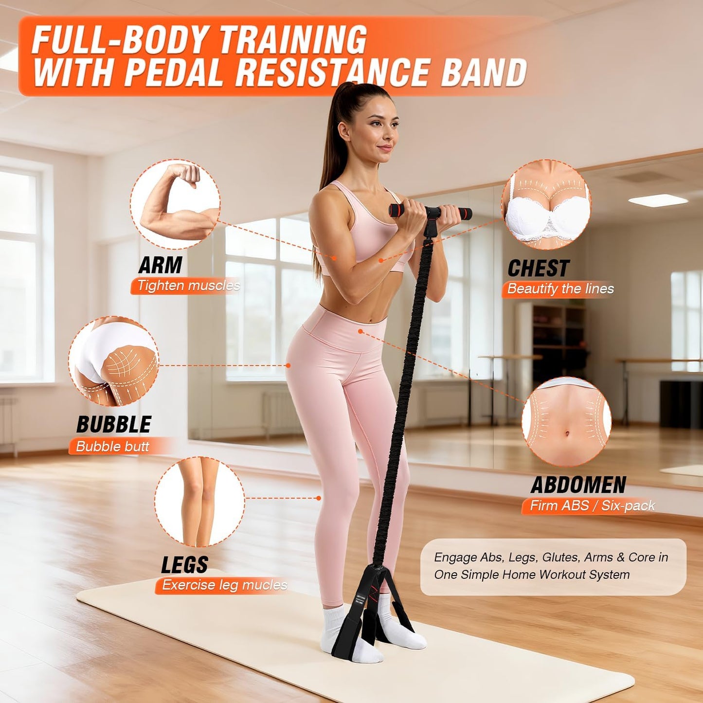 55lbs Pedal Resistance Bands with Handles for Full Body Workout