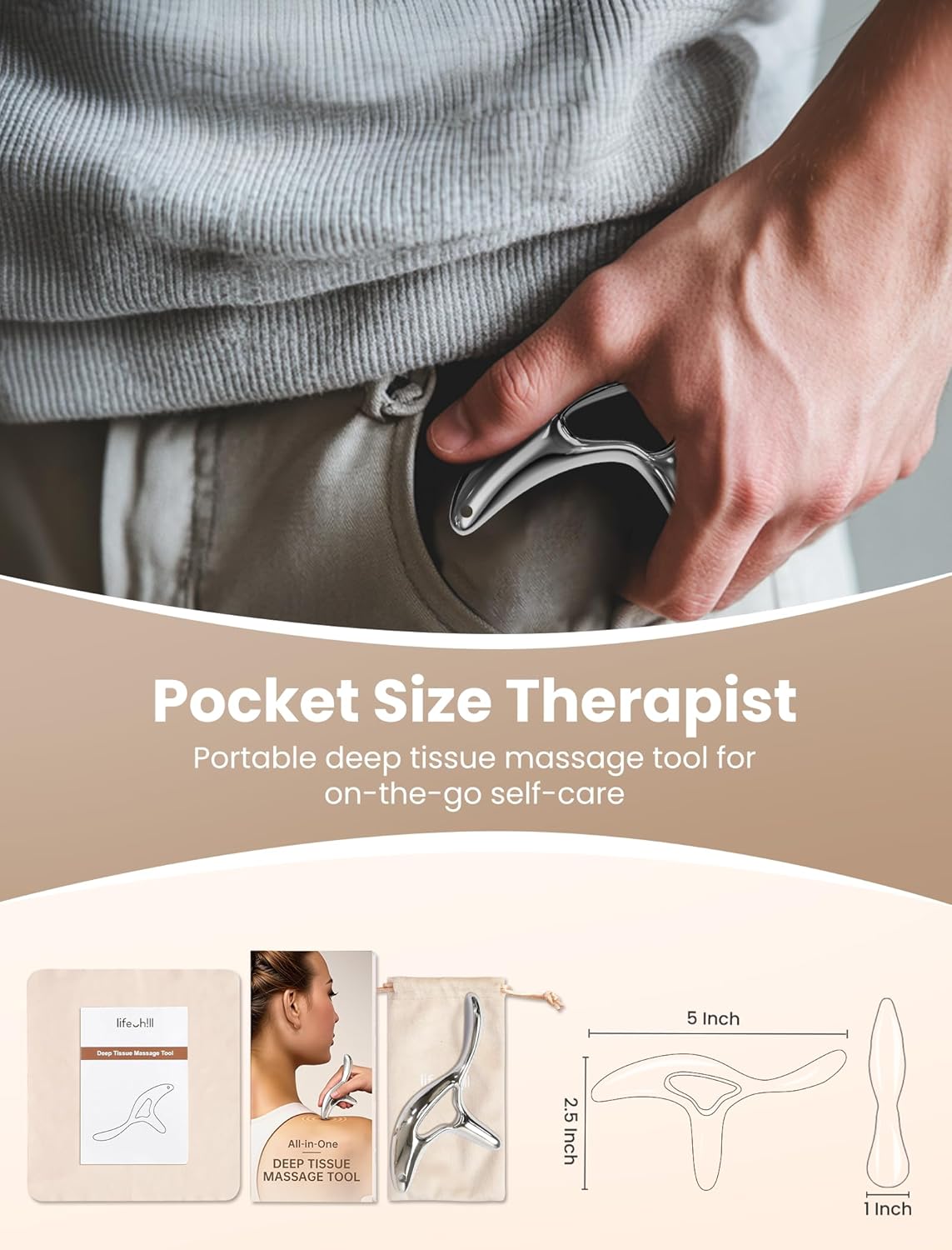 lifechill Trigger Point Massage Tool for Deep Tissue Massage and Gua Sha