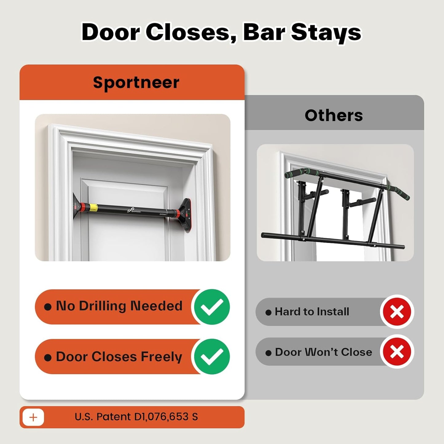 Sportneer Adjustable Doorway Pull-Up Bar, 440 lbs Capacity, No Drilling
