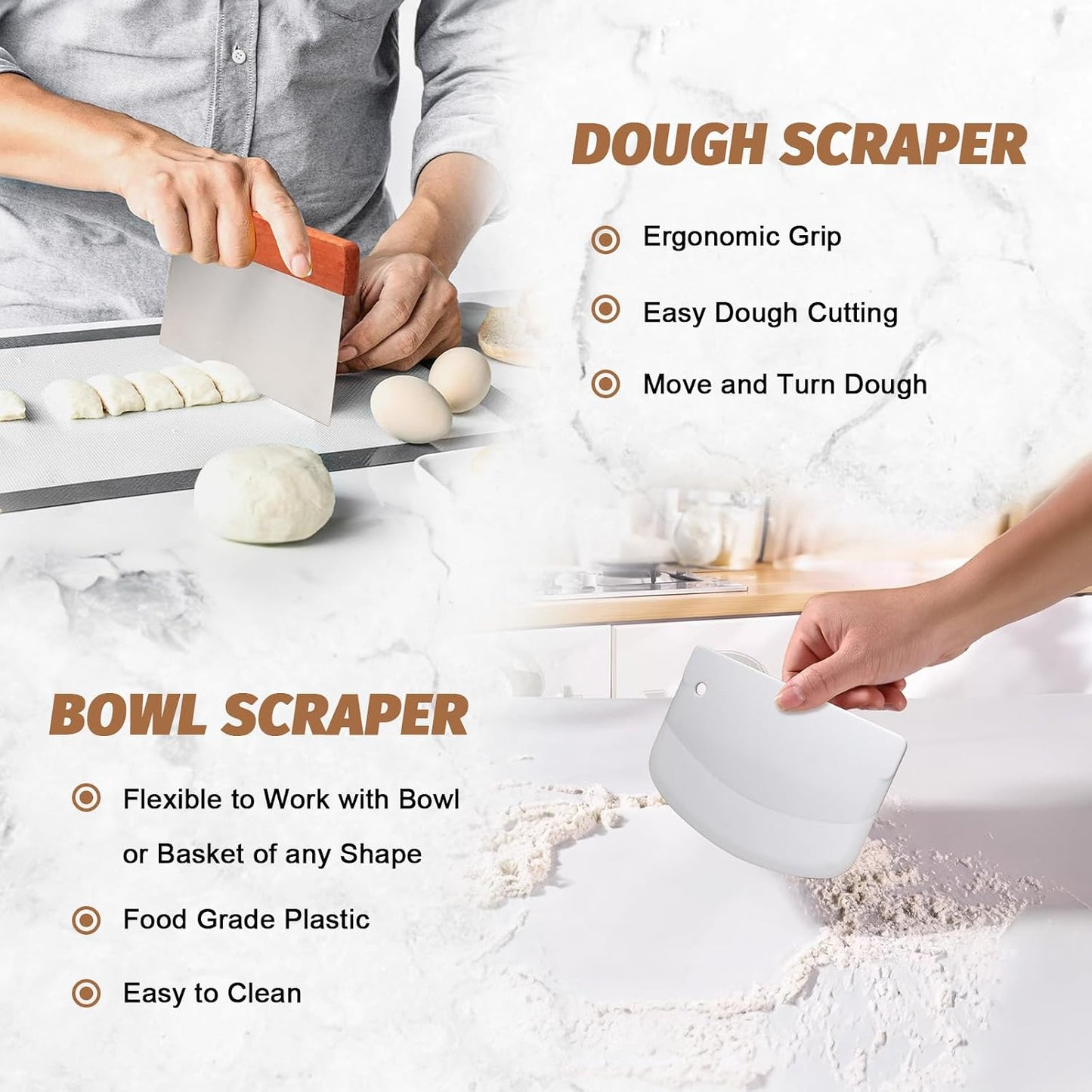 Sourdough Proofing Basket Gift Set, 9" Round and 10" Oval Banneton Bread Baking Supplies, Sourdough Baskets with Bread Lame, Danish Whish, Bowl Scraper, Sourdough Scraper, and Linen Liner