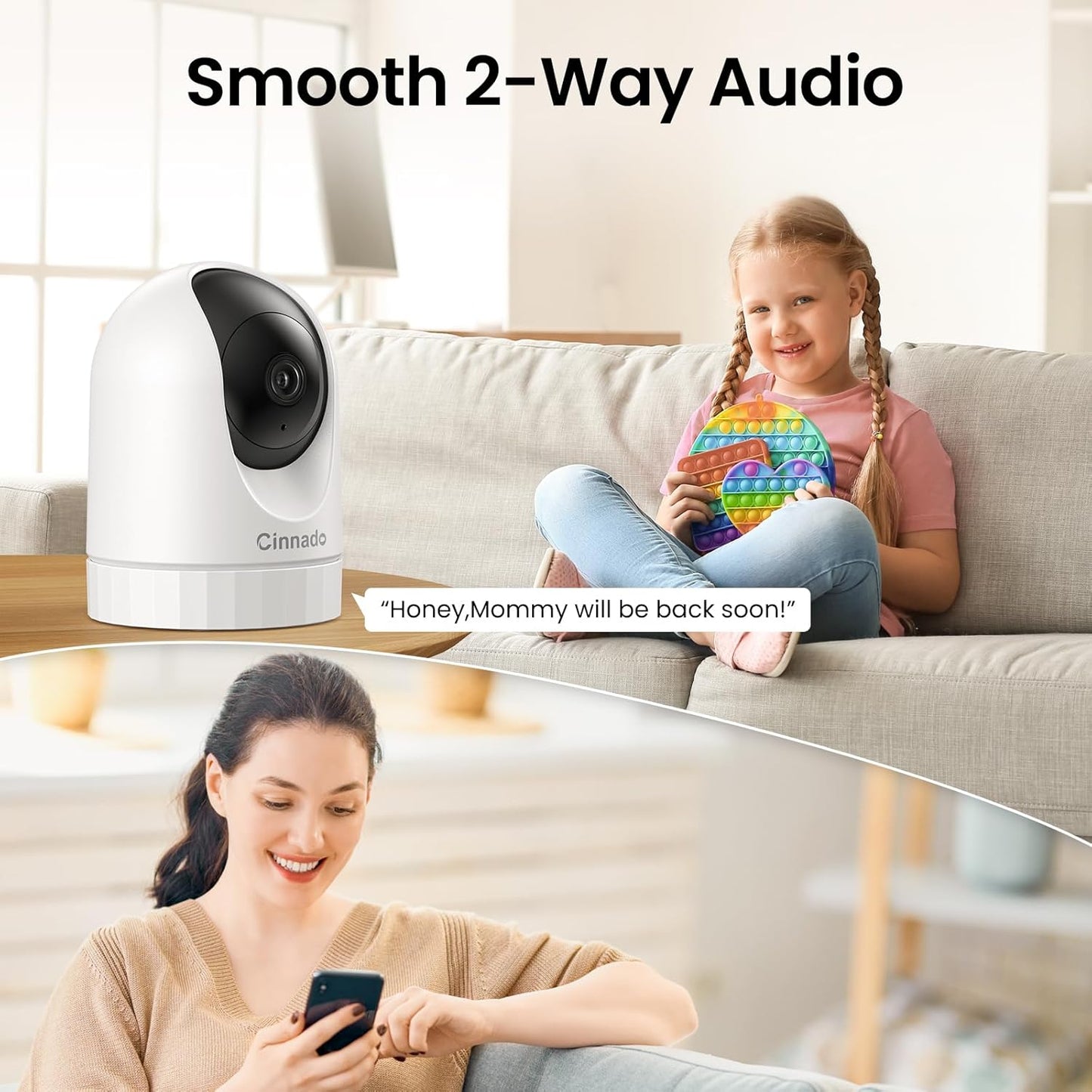 Security Camera Indoor-2K 360° WiFi Cameras for Home Security,Pet/Dog/Baby Camera with Phone app, 2-Way Audio, Night Vision, 24/7 SD Card Storage, Works with Alexa & Google Home (2.4Ghz)-D1