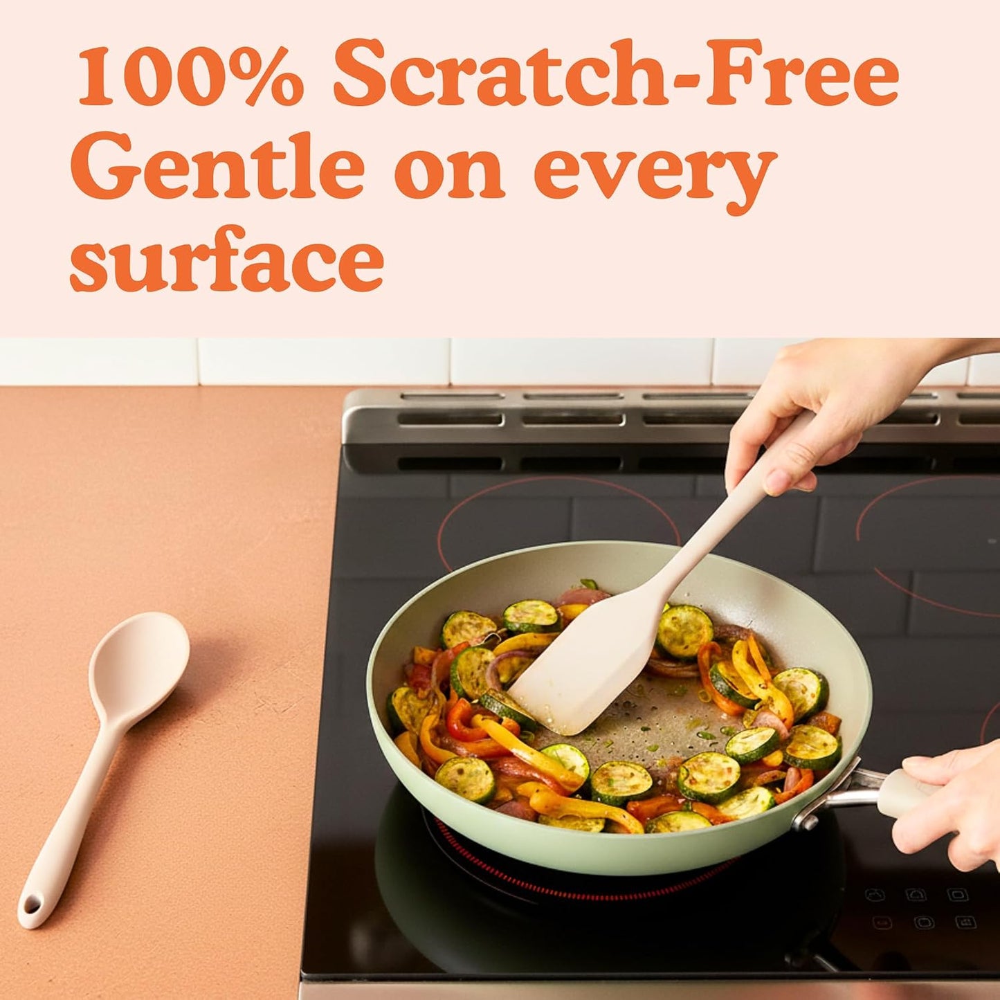 NonToxic Platinum Silicone Utensils, 100% Plastic-Free, 8-Pcs, Beige | LFGB-certified platinum silicone. Solid steel core, no hidden plastics. 500ยฐF heat resistant. Non-scratch. Dishwasher safe