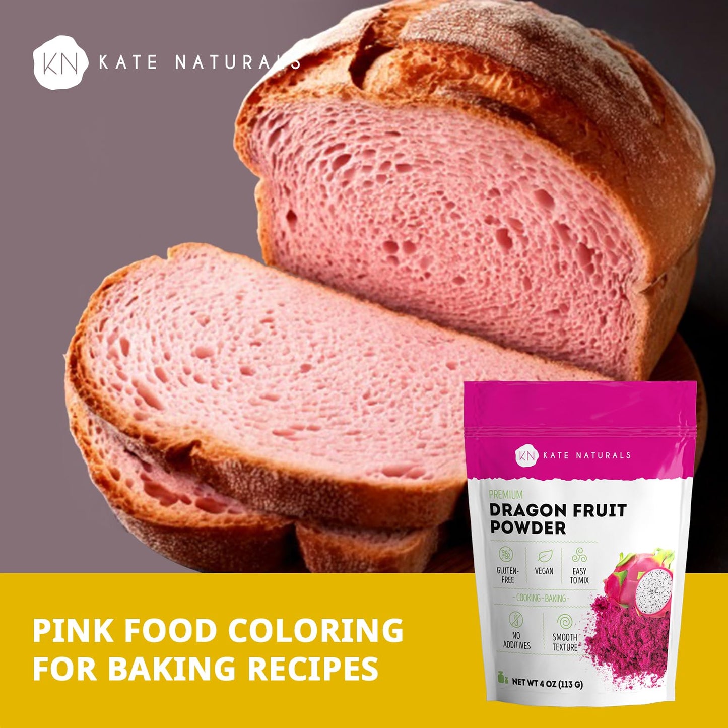 Kate Naturals Dragon Fruit Powder for Baking and Drinks