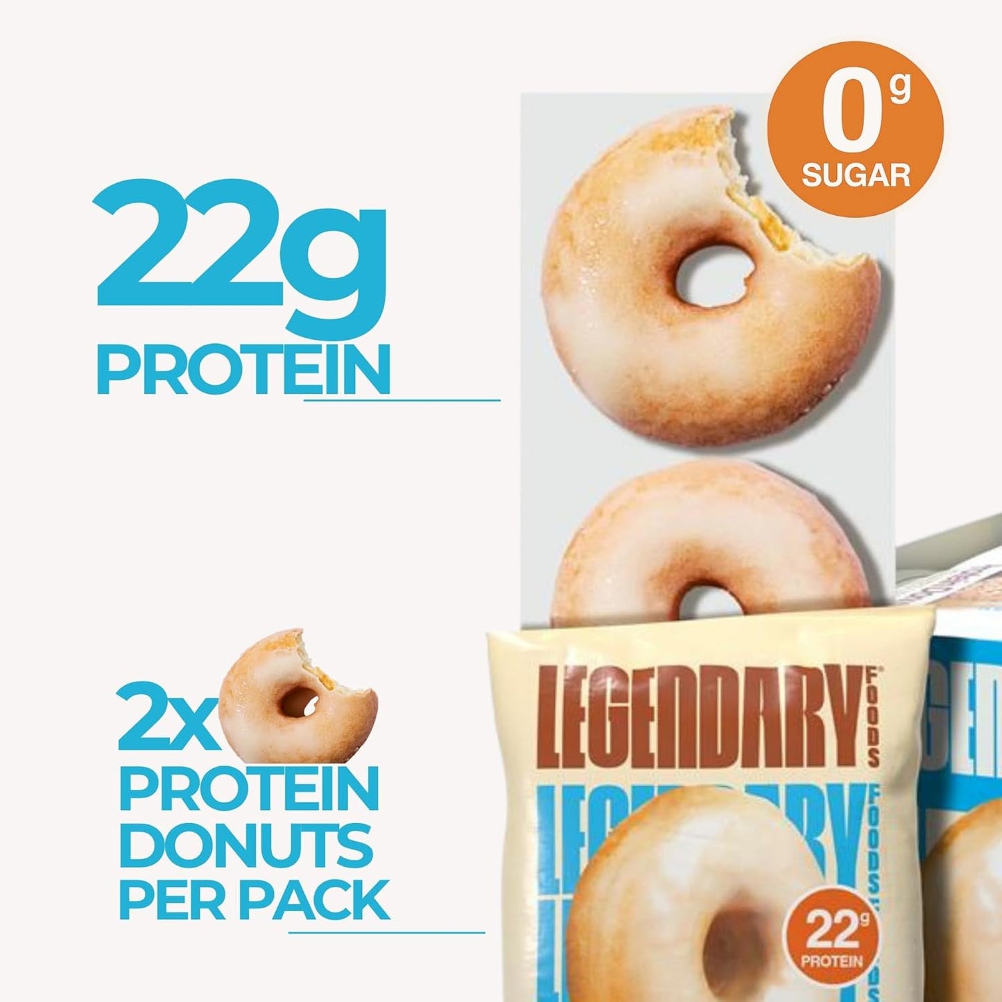 Glazed Vanilla Protein Donuts with 22g Protein, Zero Sugar, Gluten Conscious, Low Carb, Keto Suitable, 8 Pack