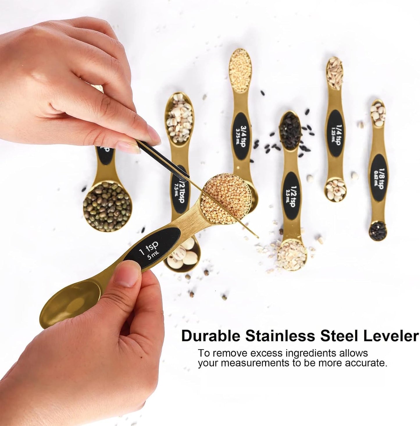 Magnetic Measuring Spoons Set Stainless Steel with Leveler, Stackable Metal Tablespoon Measure Spoon for Baking, Measuring Cups and Spoon Set Kitchen Gadgets Apartment Essentials Fits in Spice Jars