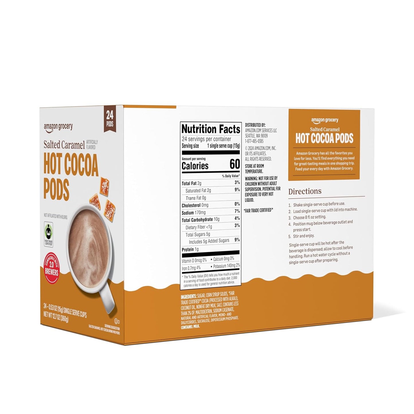 Amazon Brand - Happy Belly Hot Cocoa Pods Compatible with 2.0 K-Cup Brewers, Salted Caramel Flavored, 24 Count
