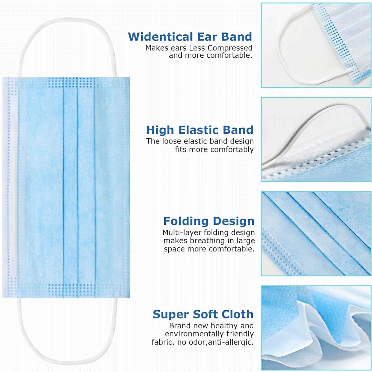 100 Pack Medical Disposable Face Masks for Protection 3 Layers Safety Face Masks