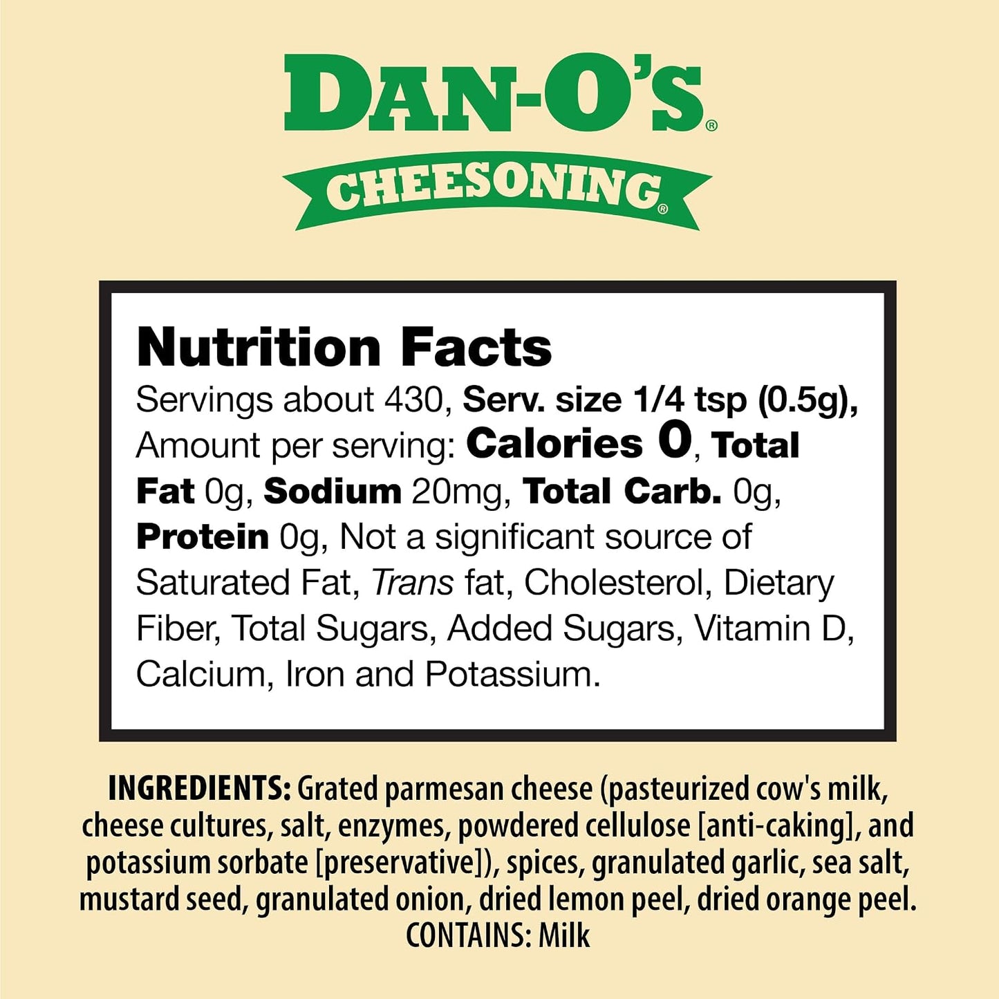 Dan-O's 7.6 oz Sugar-Free All-Purpose Cheesening Seasoning for Pizza Popcorn Chicken Bread and More