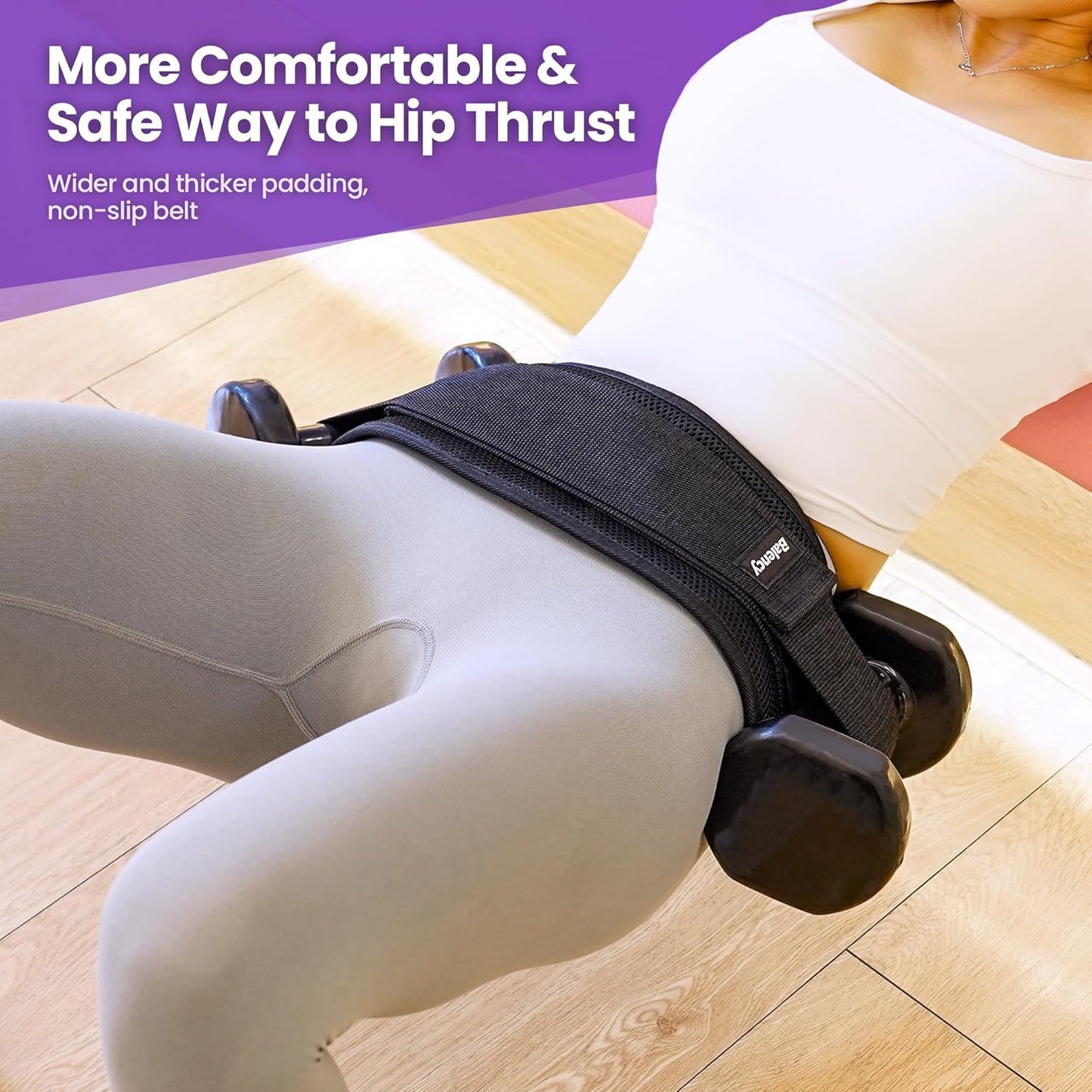 Balency Hip Thrust Belt, Dumbbell and Kettlebell Compatible, Slip-Resistant Padding for Gym or Home Workouts