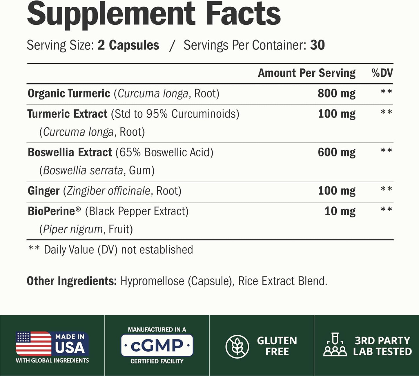 Boswellia Serrata Turmeric Curcumin Supplement for Inflammation and Joint Support