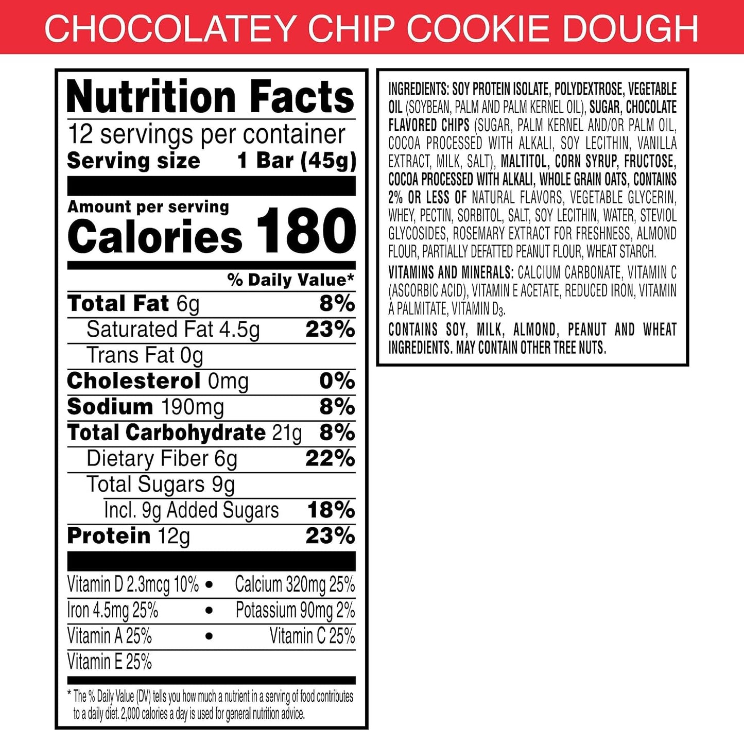 Special K Bar Protein Meal Bars, 12g Protein Snacks, 12 Count, 19oz Box, Chocolatey Chip Cookie Dough