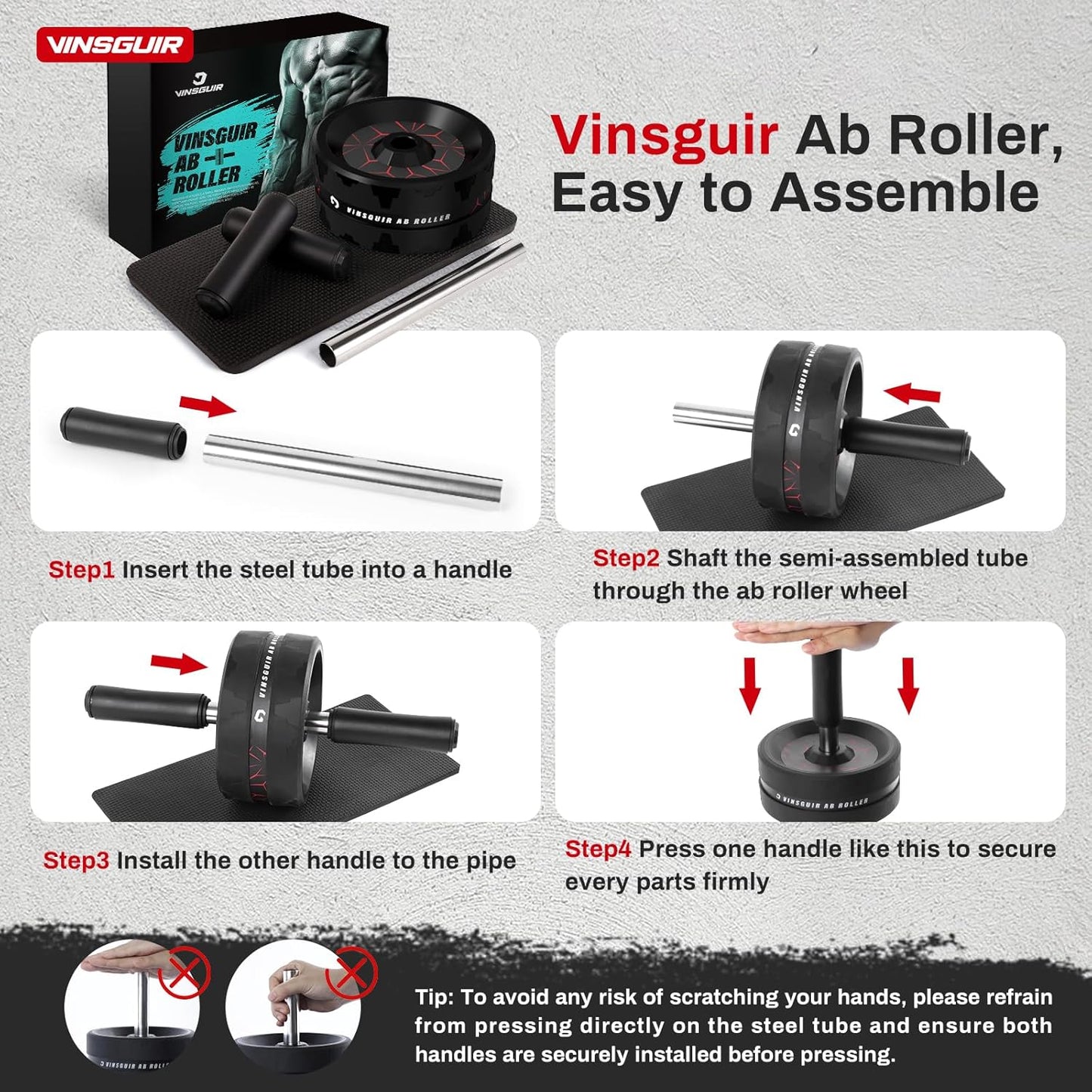 VINSGUIR Ab Roller Wheel with Knee Pad for Full-Body Strength Training