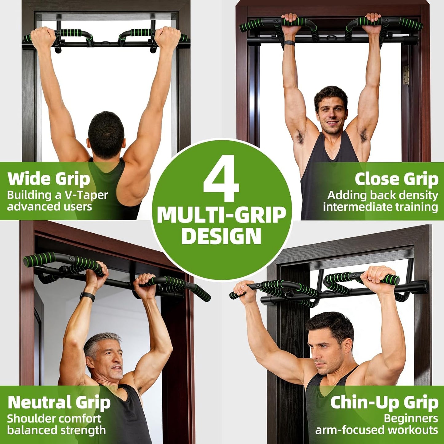 VBSD Upgrade Doorway Pull Up Bar, Ergonomic Grips, 440 Lbs Capacity