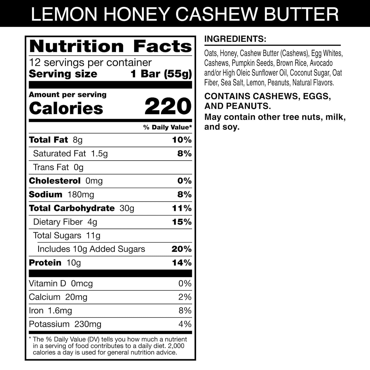 RXBAR Nut Butter and Oat Protein Bars, 12 Count, 23.2oz Box, Lemon Honey Cashew Butter