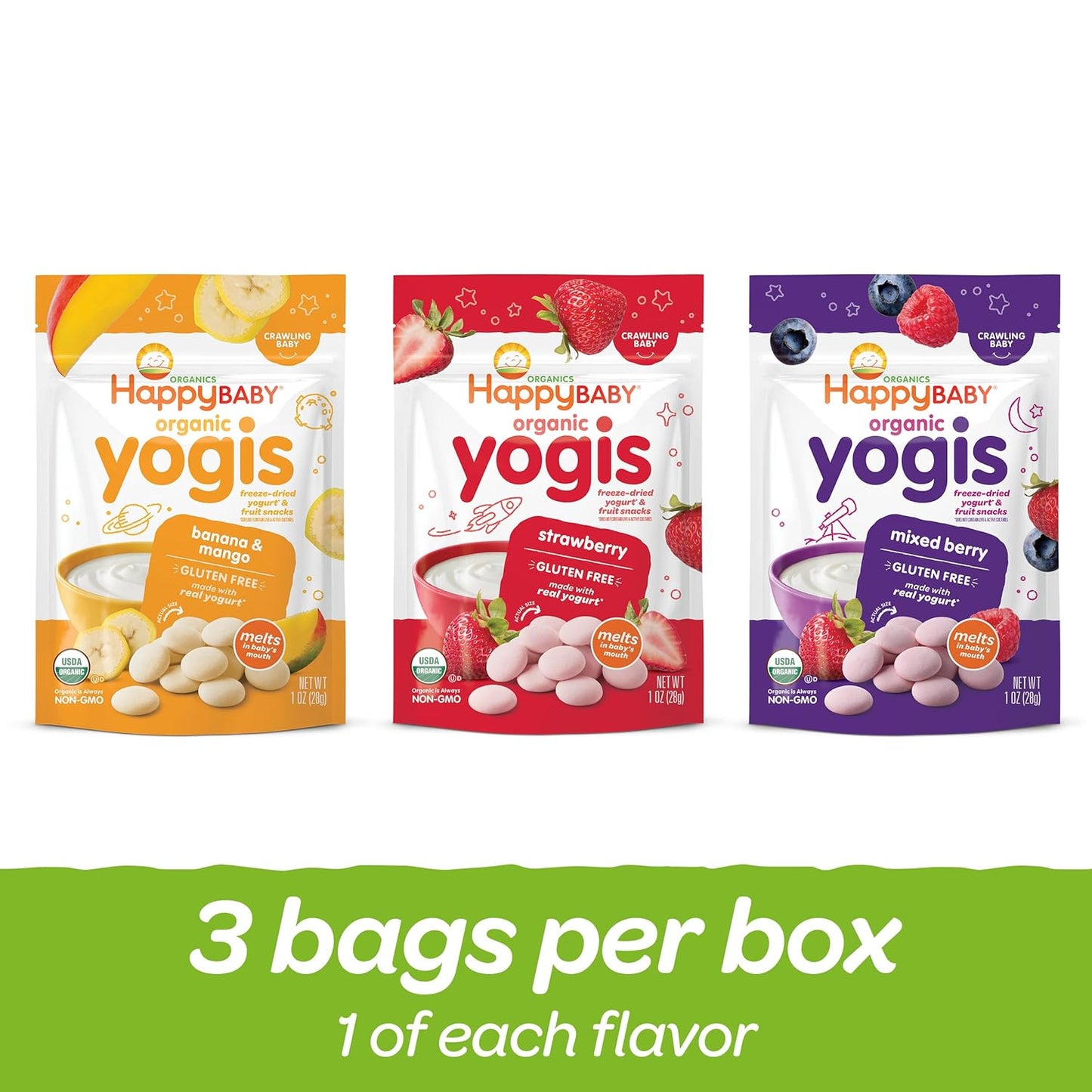 Happy Baby Organics Yogis Freeze-Dried Yogurt & Fruit Snacks Variety Pack