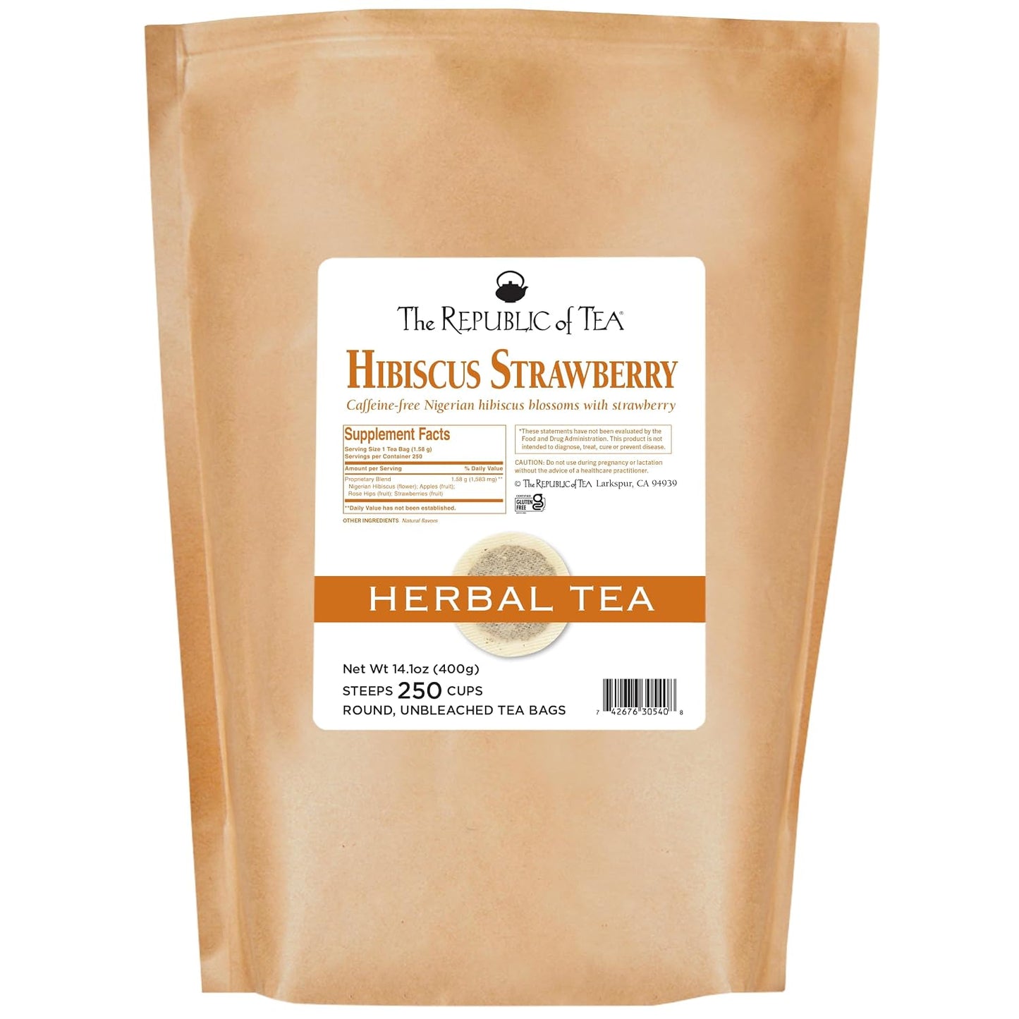 The Republic of Tea Hibiscus Strawberry Tea 36 Tea Bags Herbal Blend Caffeine Free Gluten Free