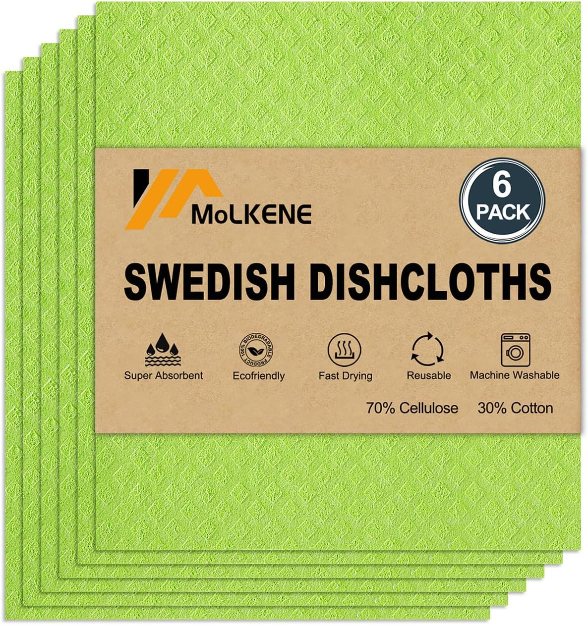 MoLKENE Swedish Dish Cloths - 10 Pack Reusable Kitchen Dishcloths - Ultra Absorbent Dish Towels for Washing Dishes - Cellulose Sponge Cloth Cleaning Rag - Assorted
