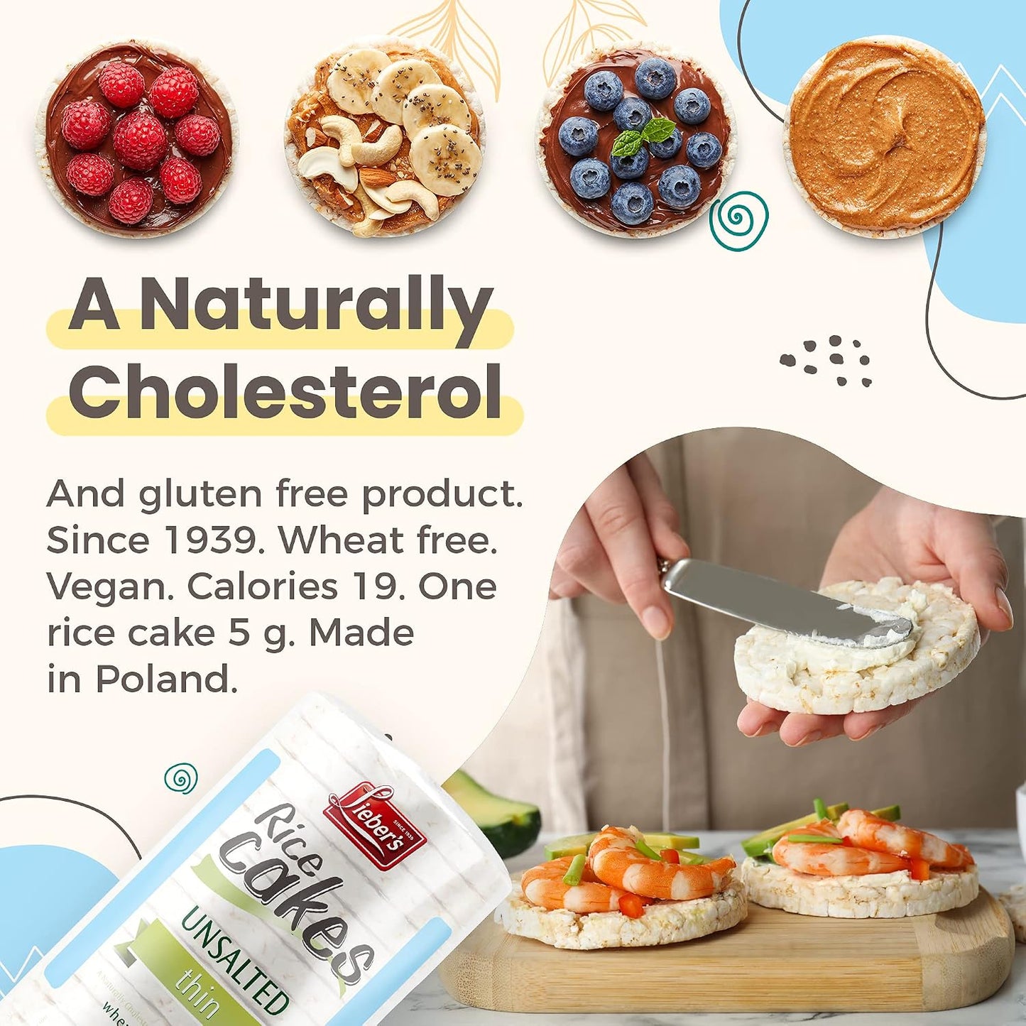 LIEBERS Rice Cakes, Kosher Certified Snack, Pack of 3, Unsalted