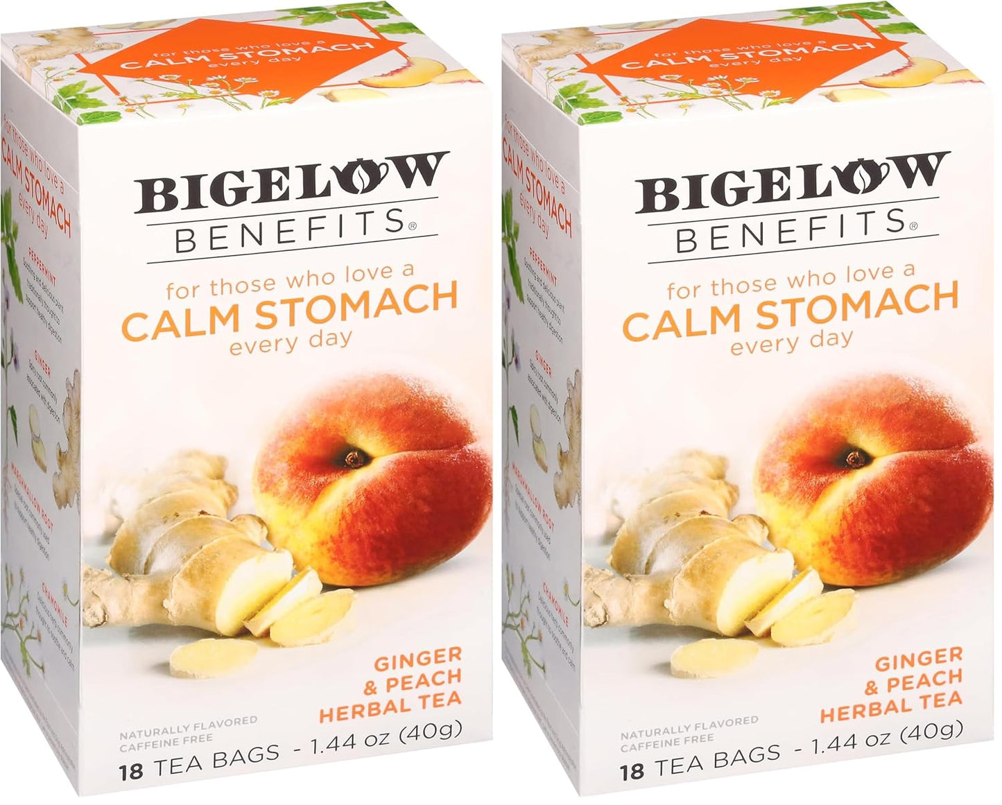 Bigelow Ginger Peach Herbal Tea, 108 Tea Bags, 6 Pack, Individually Wrapped