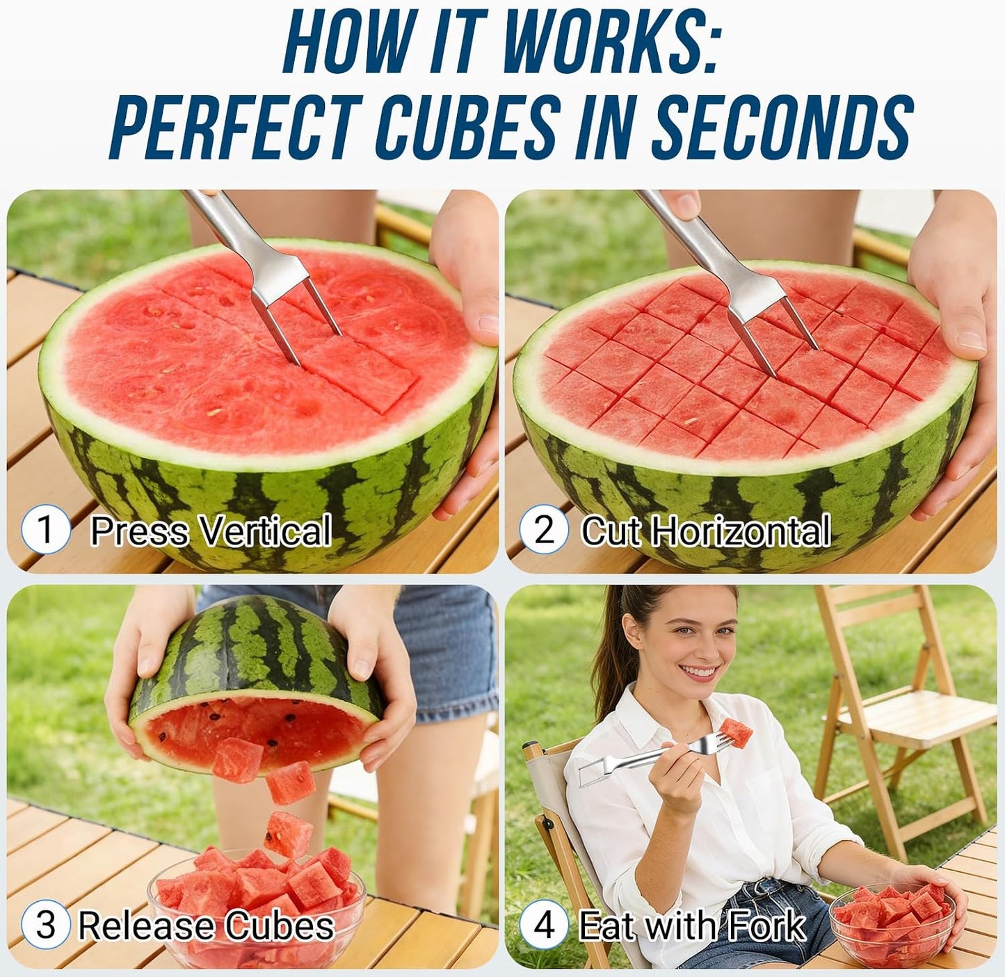 Watermelon Cutter Slicer,2-in-1 Stainless Steel Fruit Fork for Home Kitchen