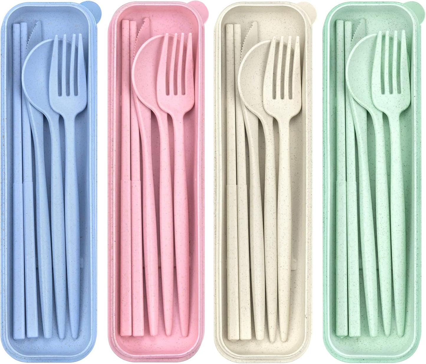 4 Sets Travel Utensils with Case, Cutlery Set Chopsticks Fork Spoon Knife with Case, Reusable Plastic Utensils Sets for Lunch Box Accessories,Portable Lunch Box Utensils Set for Daily Use