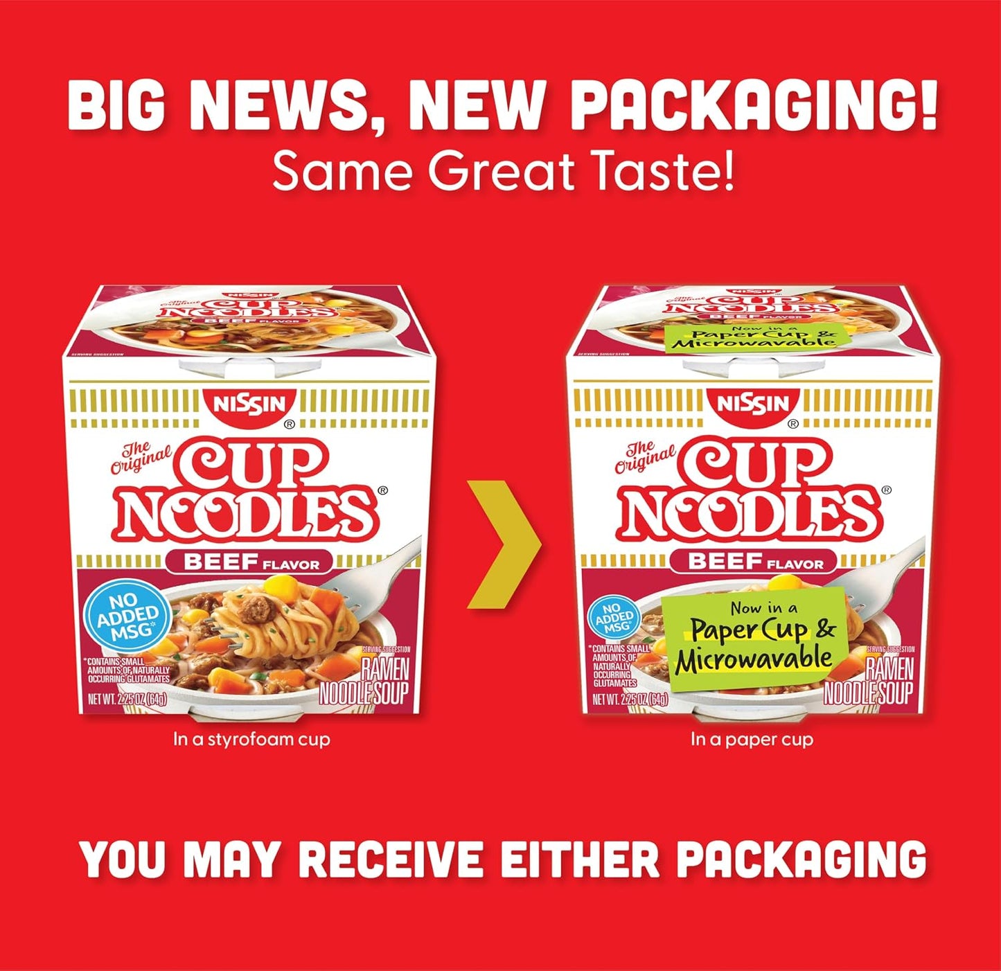 Nissin Beef Flavor Instant Ramen Microwaveable Paper Cups, 2.25 Ounce, Pack of 12