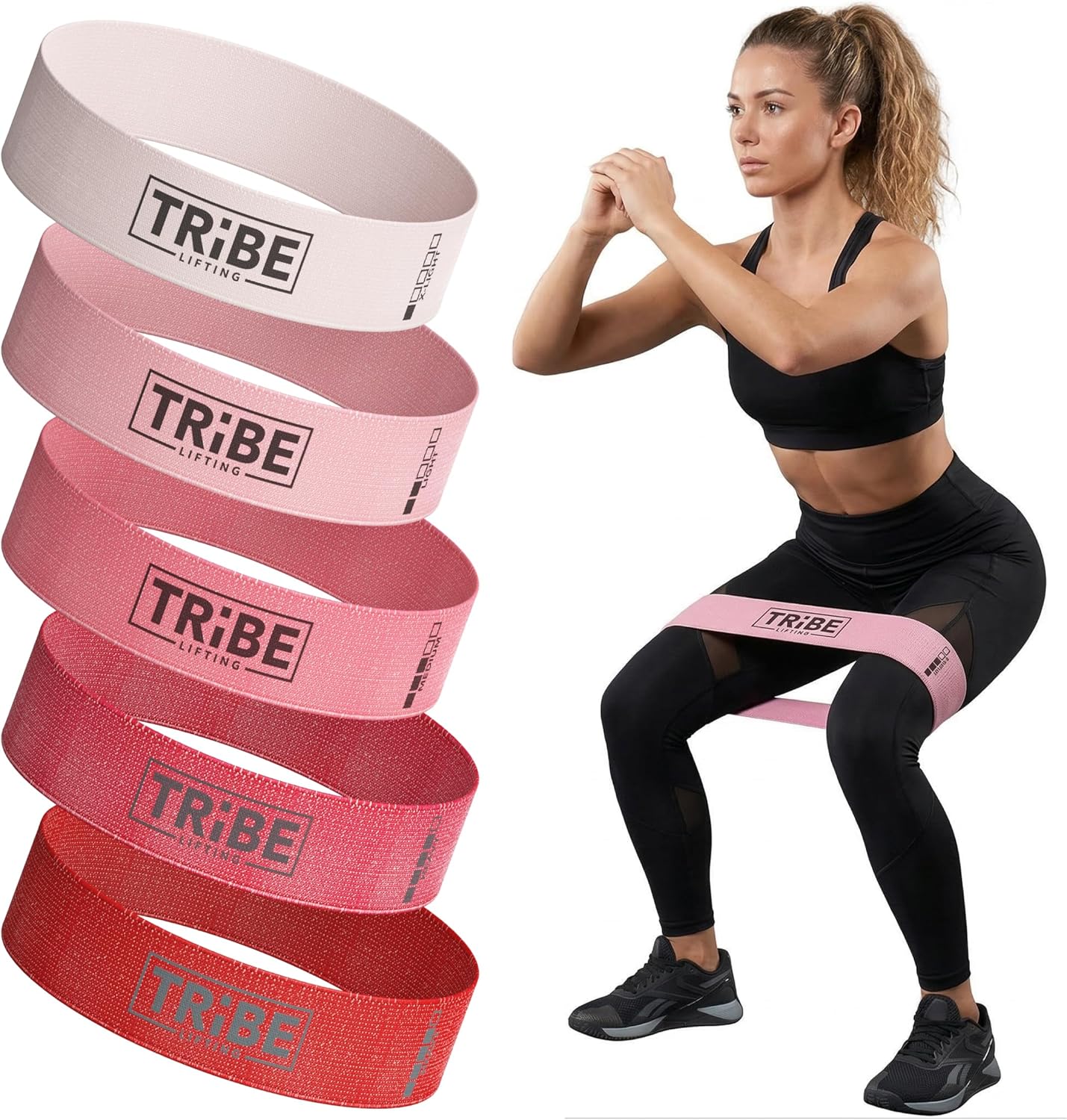 Tribe Fabric Resistance Bands for Working Out - 5 Piece Set for Legs and Glutes
