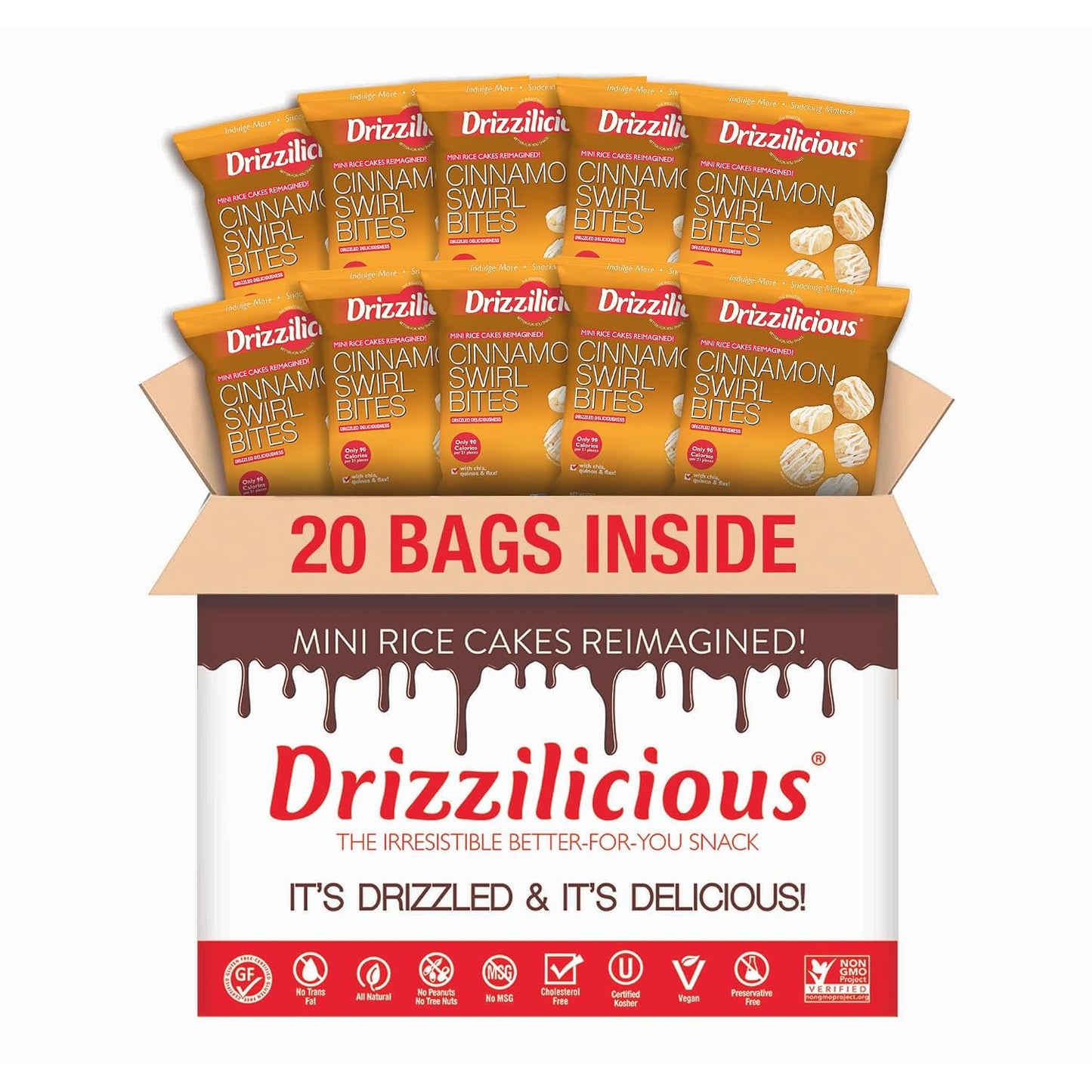 Mini flavored rice cakes in birthday cake flavor, 90 calories per bag, vegan and gluten free
