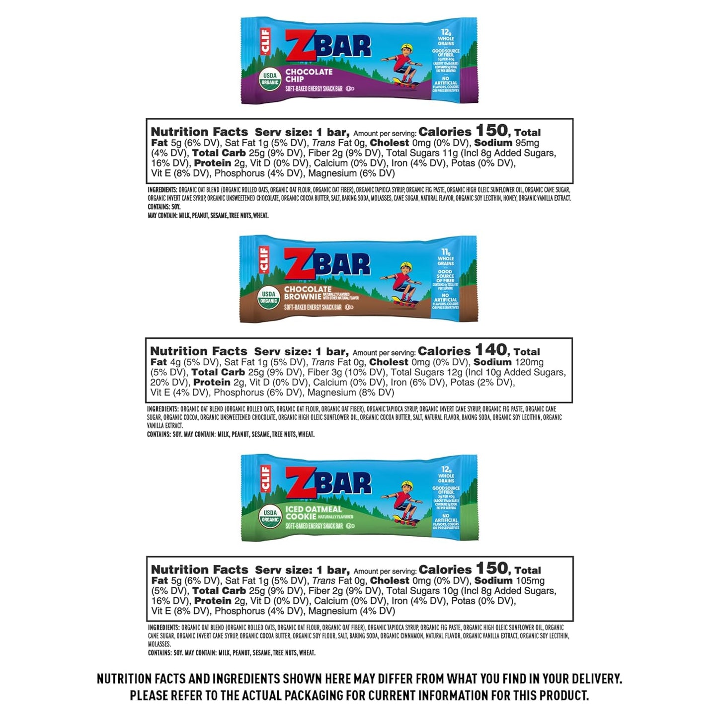 Zbar Protein Variety Pack Soft-Baked Energy Snack Bars with Organic Oats 6 Flavors Granola Bars