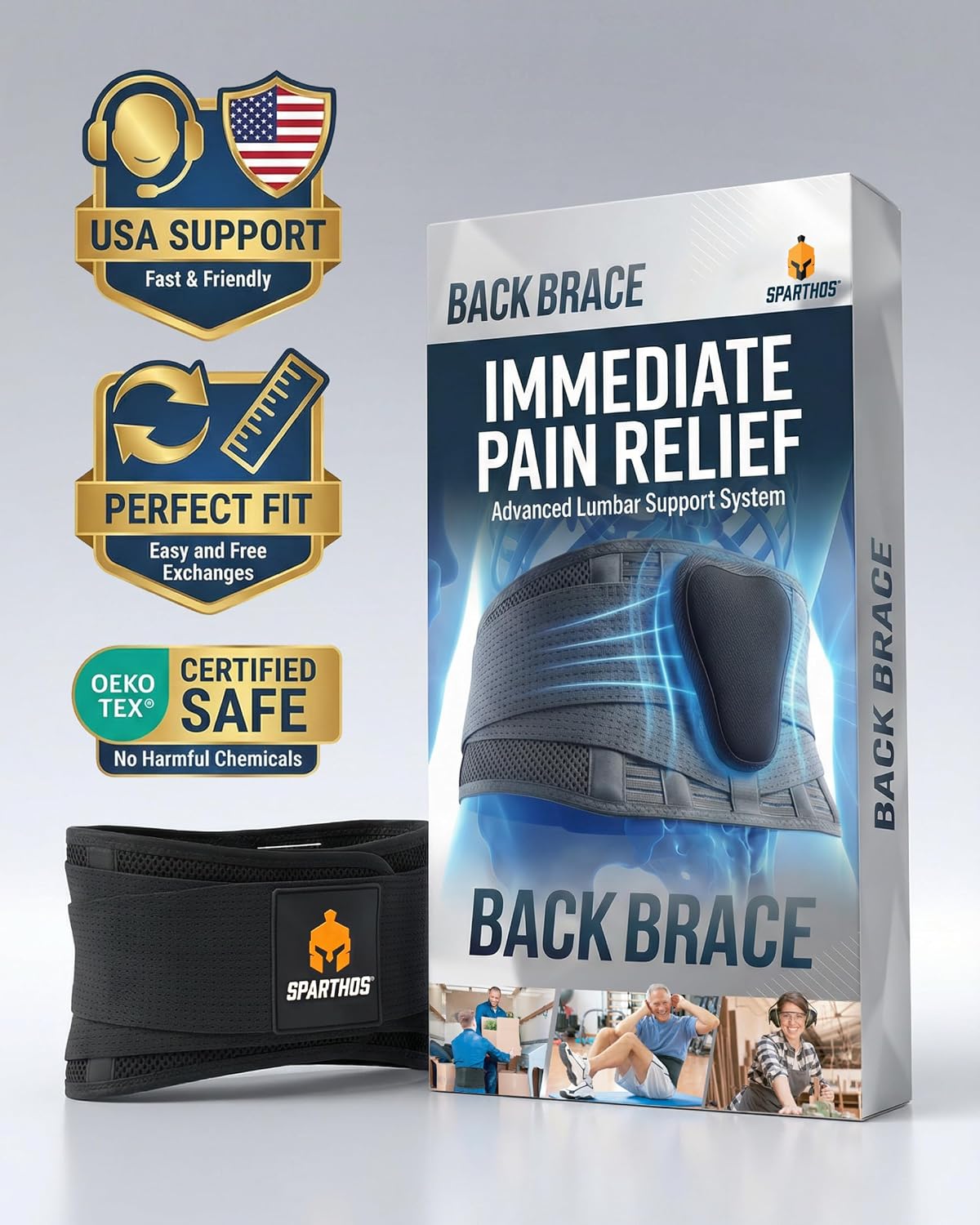 Sparthos Back Brace for Lower Back Pain Relief - Breathable Lumbar Support