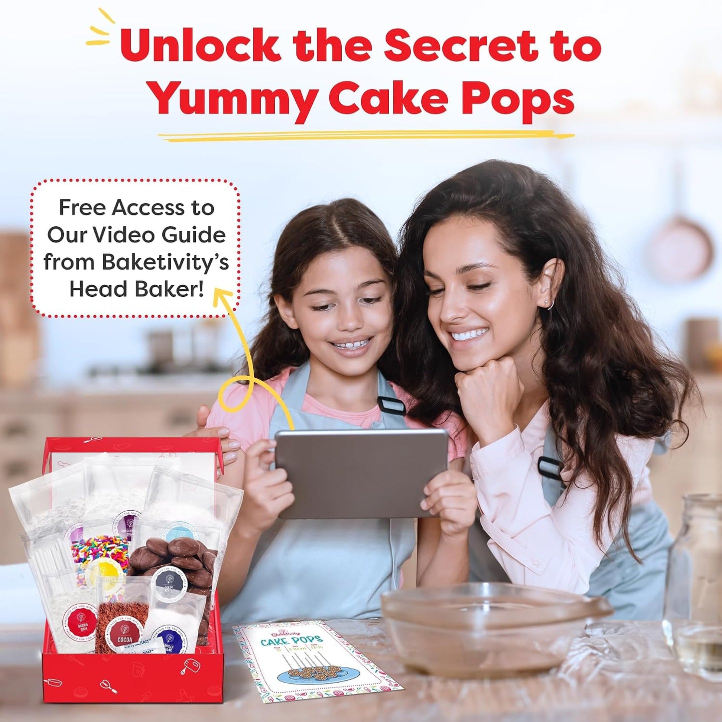 Baketivity DIY Cake Pop Kids Baking Kit with Pre-Measured Ingredients | Bake 10–12 Treats with Decorating Supplies, Activity Book, and Simple Recipe Gift Idea for Boys and Girls Ages 4-12